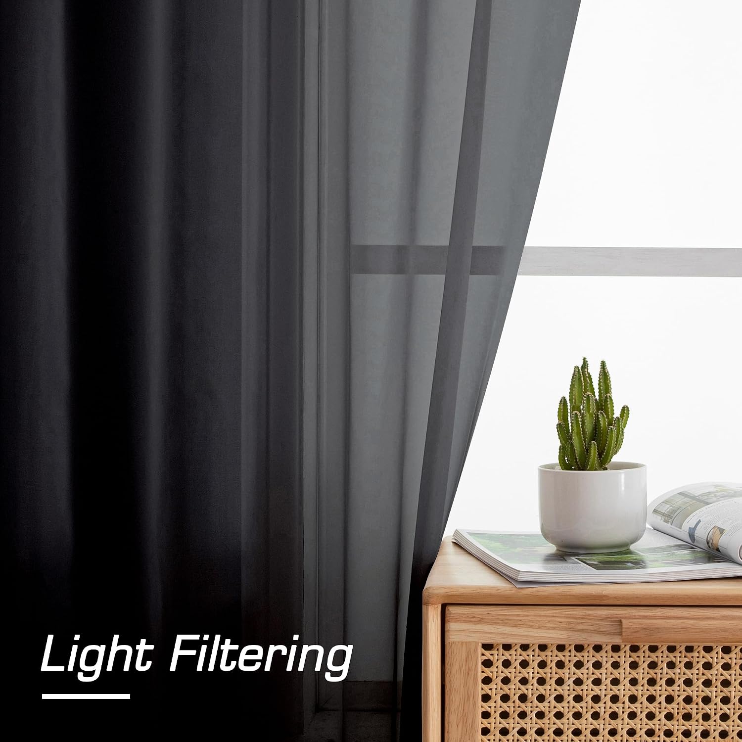 Detalle 2 de Simplebrand Black Sheer Curtains 84