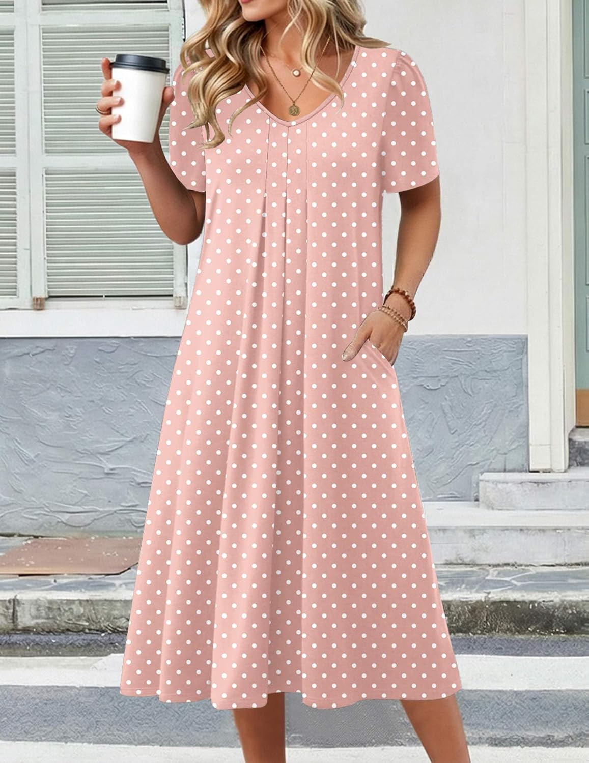 Thumbnail 1 de Zeagoo Summer Dress for Women: Floral Midi Sundress with Pockets and V-Neck
