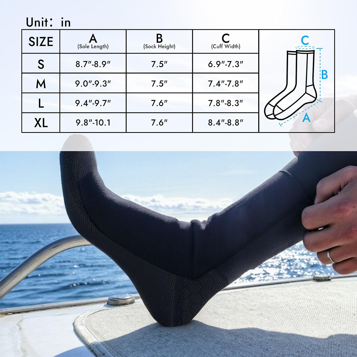 Thumbnail 6 de PAWHITS 3mm neoprene wetsuit socks with anti-slip sole and ankle strap for scuba, snorkelling and watersports