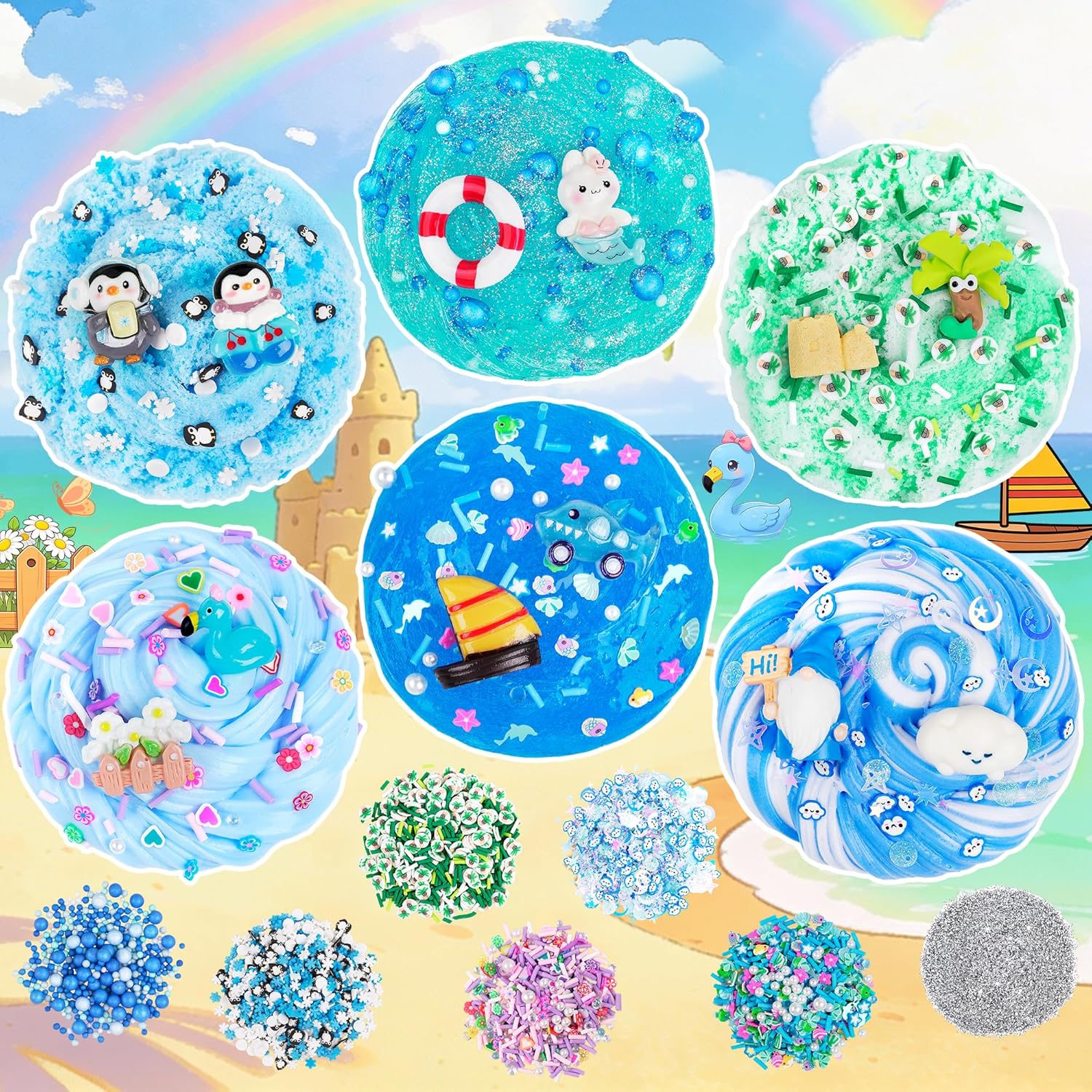 Thumbnail 1 de LAWOHO 6 Pack Blue Ocean Slime Kit (6×60ml) with Ocean Charms & Add-Ins