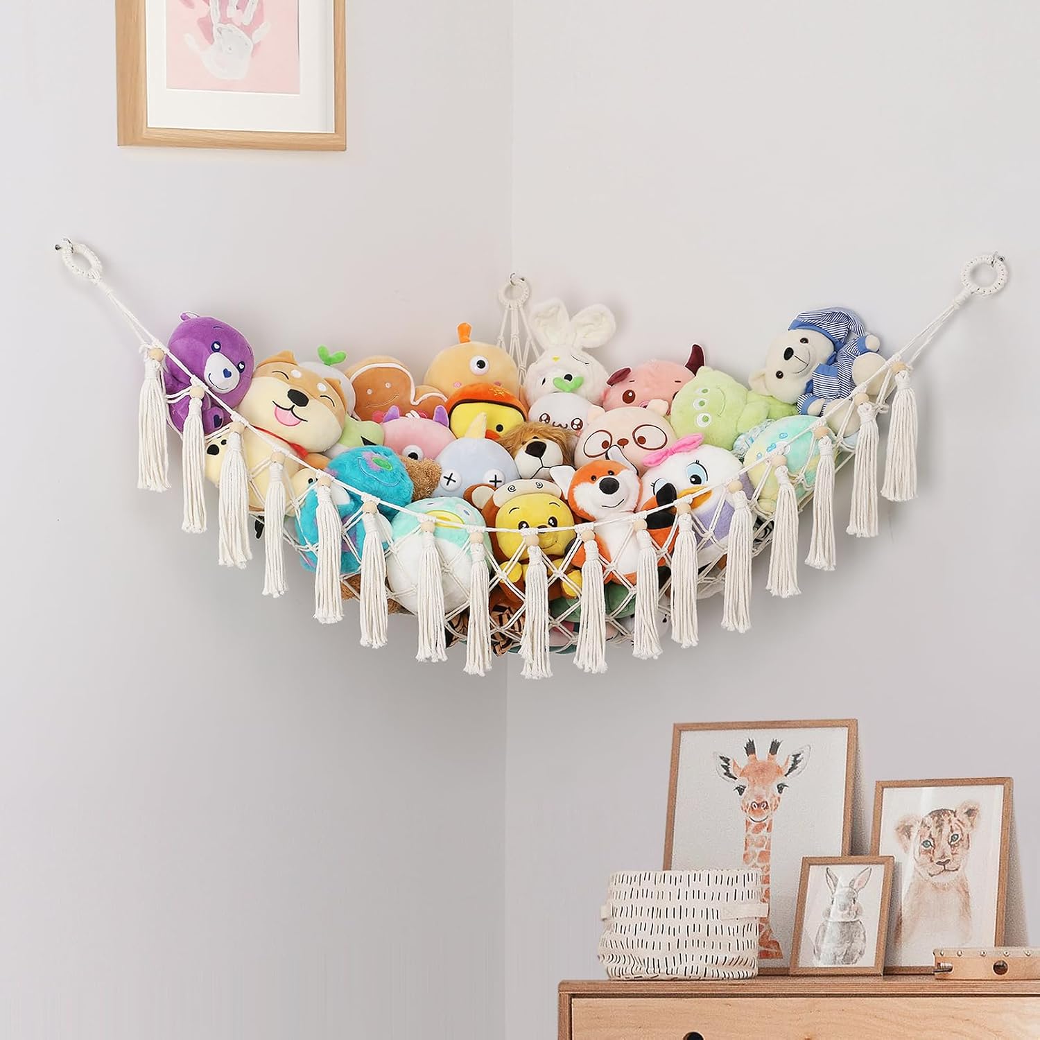 Detalle 2 de KIDDI MIDY Stuffed Animal Hammock, Beige Cotton Macramé Toy Storage