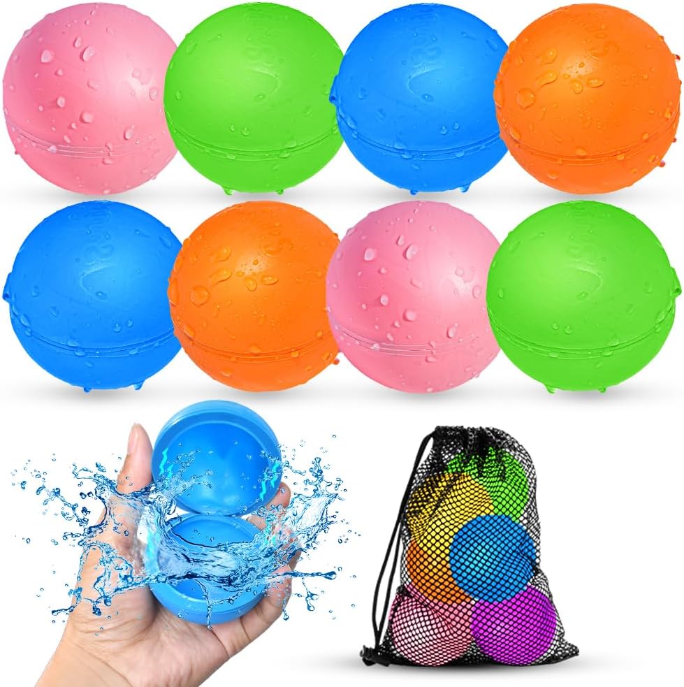 Detalle de Reusable Water Balloons (8-Pack) – Magnetic, Quick-Fill Silicone Beach Toys for Kids Aged 3–12