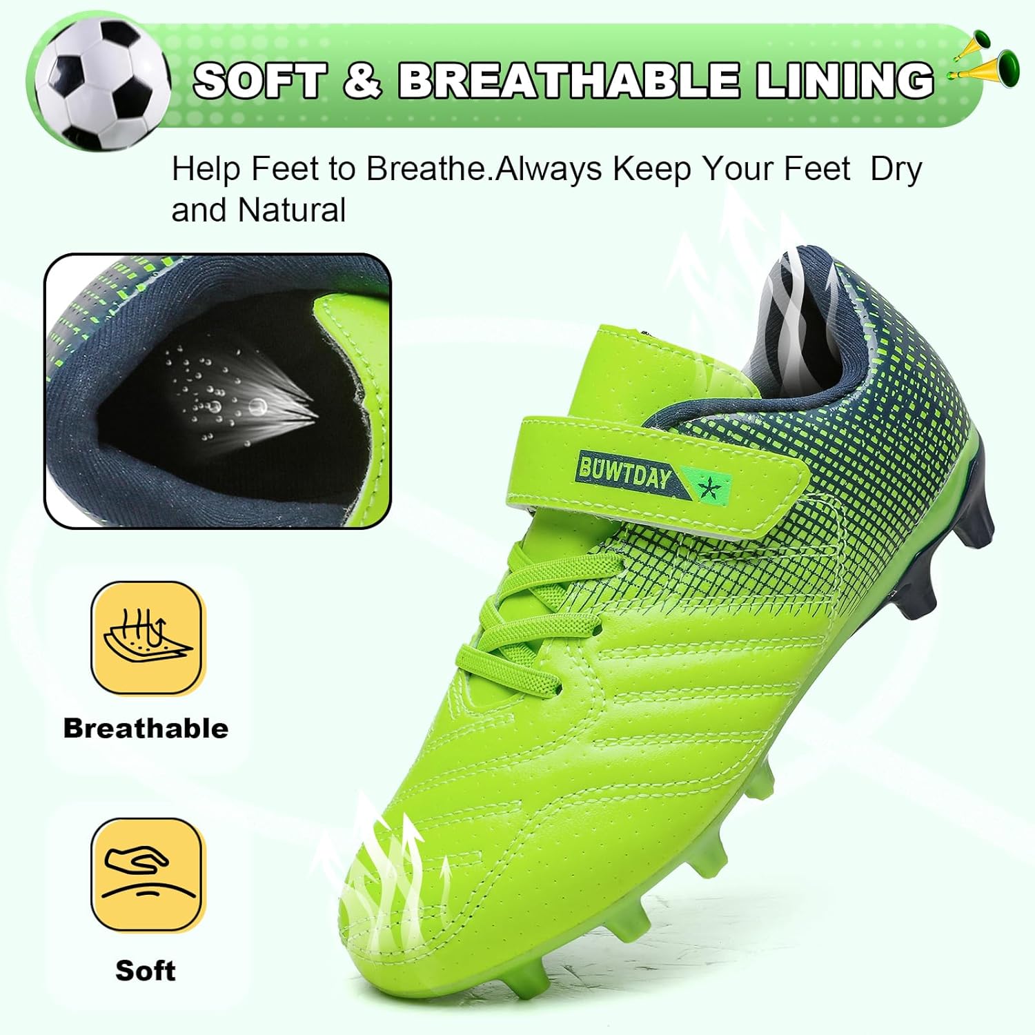 Thumbnail 4 de BUWTDAY Kids Soccer Cleats for Boys & Girls (Firm Ground Athletic Outdoor Football Shoes)