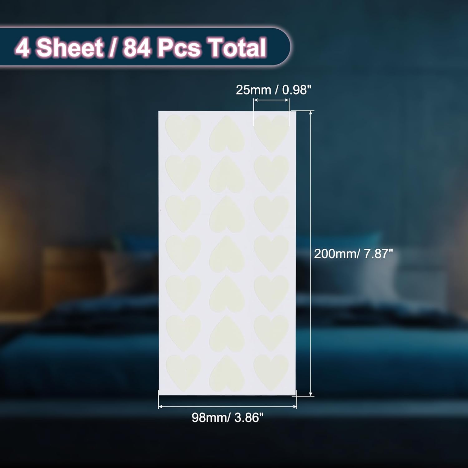Detalle 2 de PATIKIL 84 Pcs Glow in the Dark Heart Stickers – Blue PET wall and ceiling decals