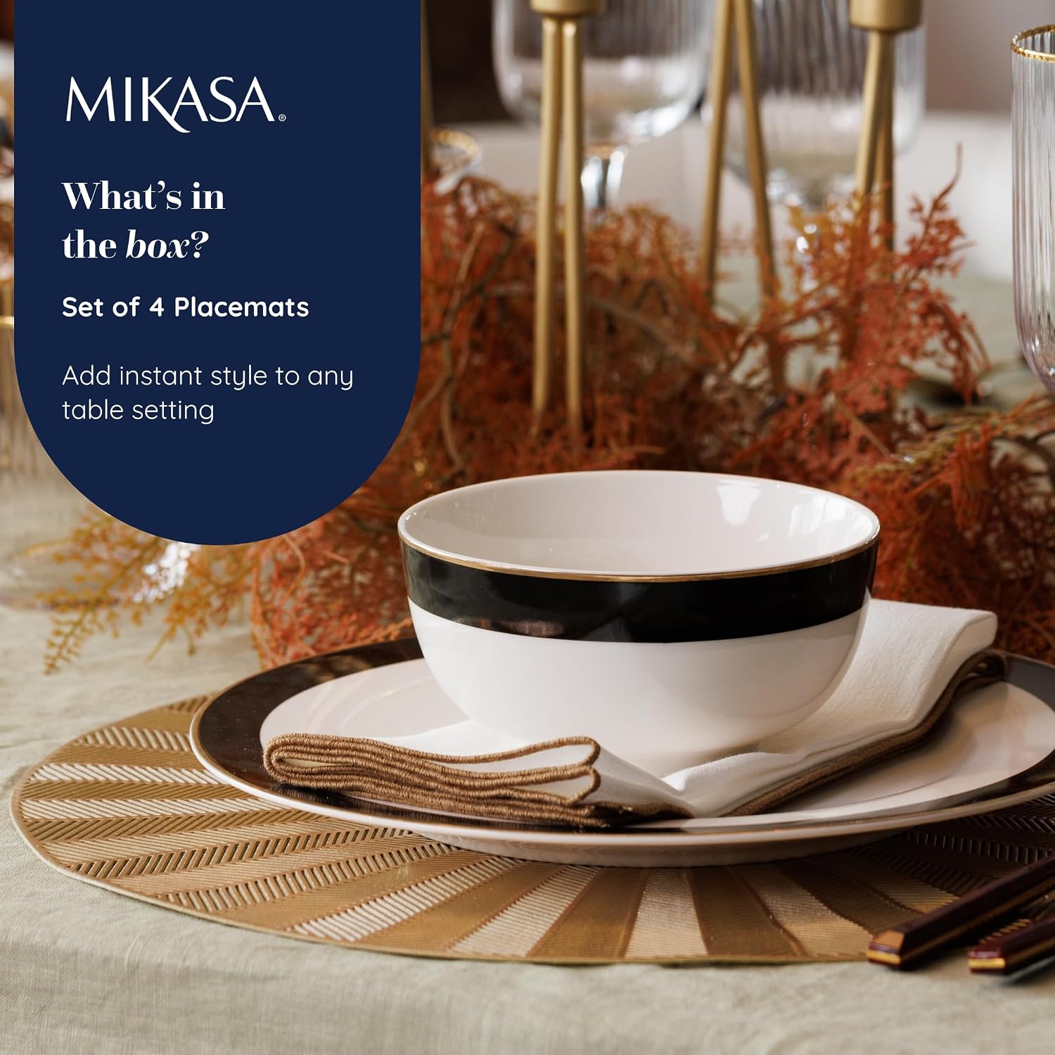 Thumbnail 3 de Mikasa Round Gold PU Placemats, Set of 4, 38cm