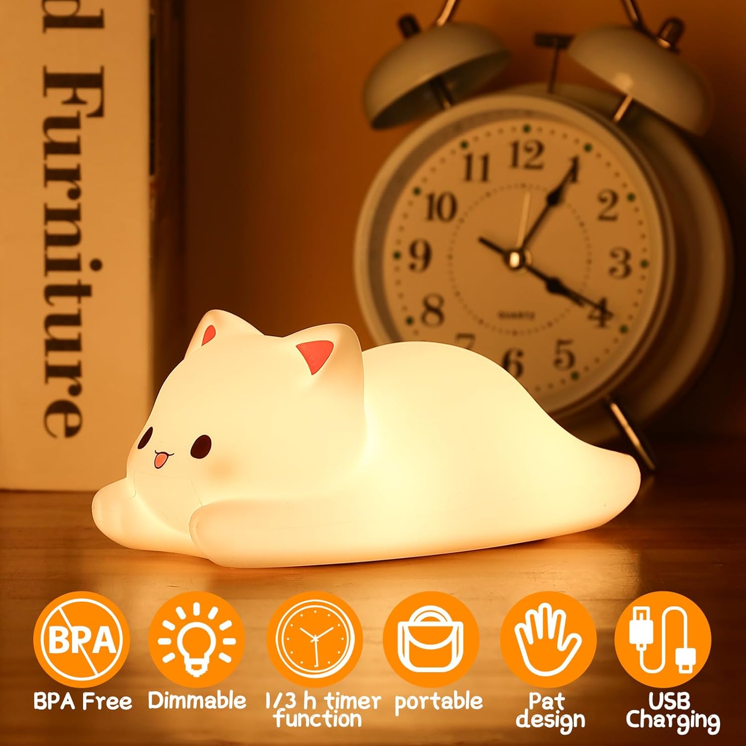 Thumbnail 1 de Veilleuse enfant ZKLiLi en silicone – Chat mignon, tactile, 3 niveaux et charge USB