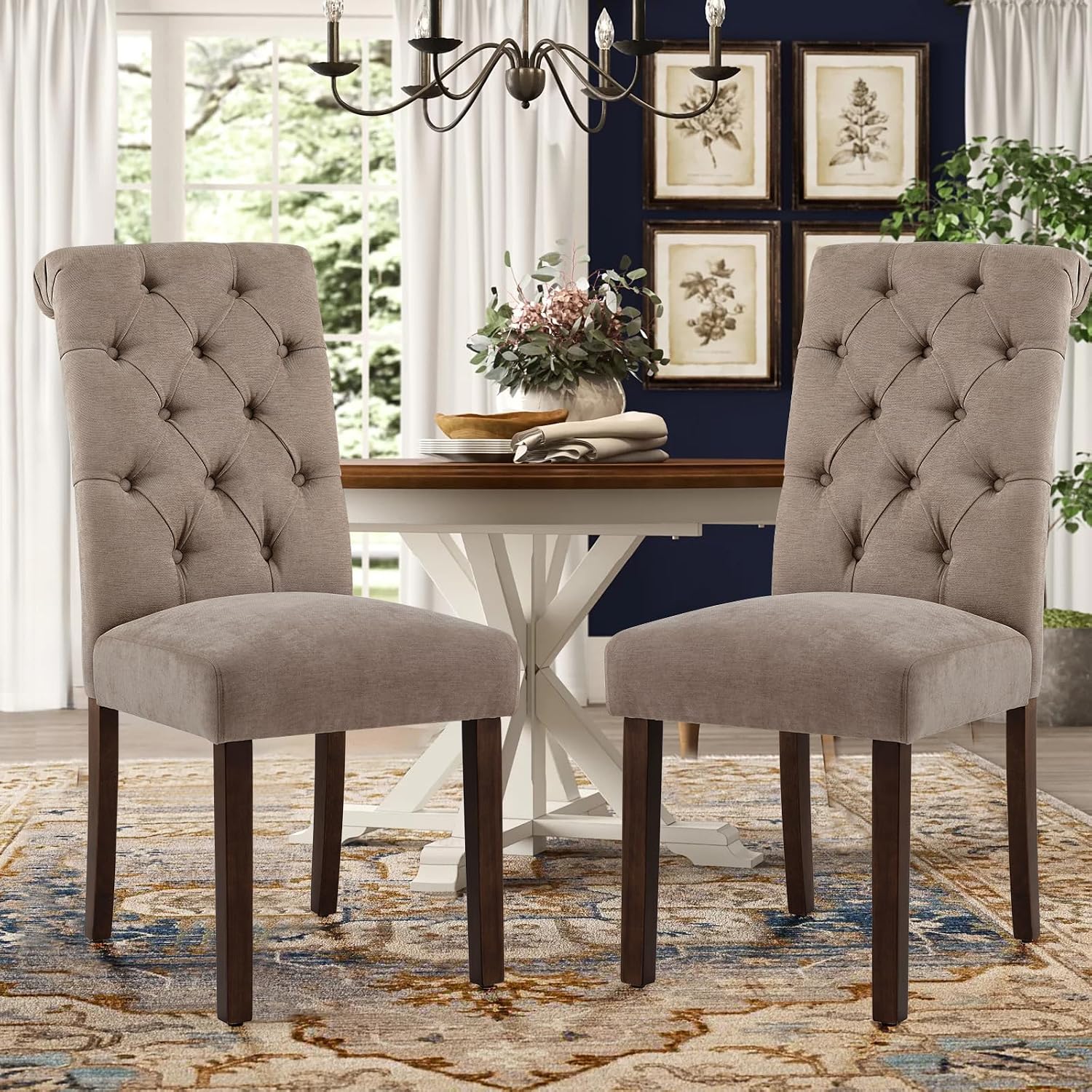 Detalle de COLAMY B242 Button-Tufted Dining Chairs, Taupe, Set of 2