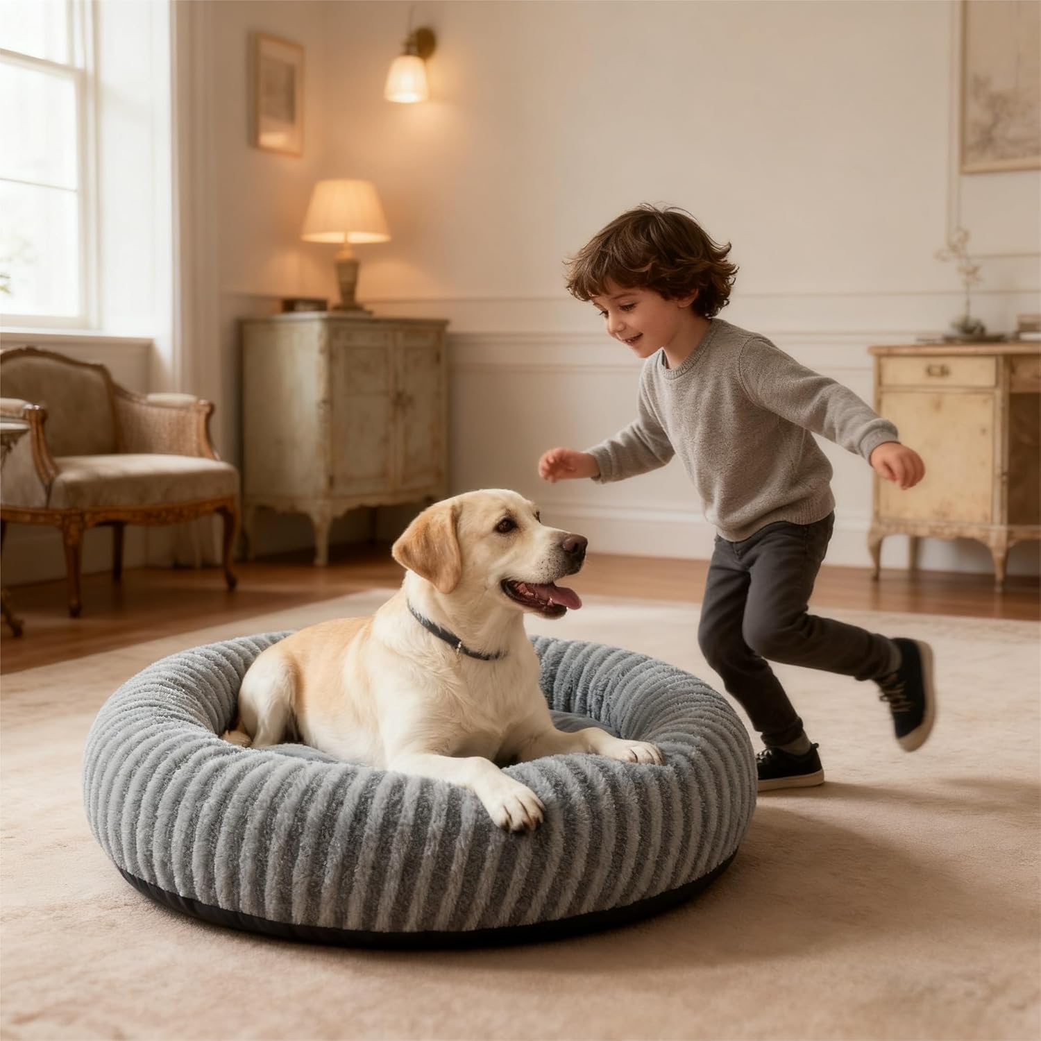 Thumbnail 5 de Pawk Large Donut Dog Bed with Waterproof Cover, 20cm High Side (76x76x20cm)