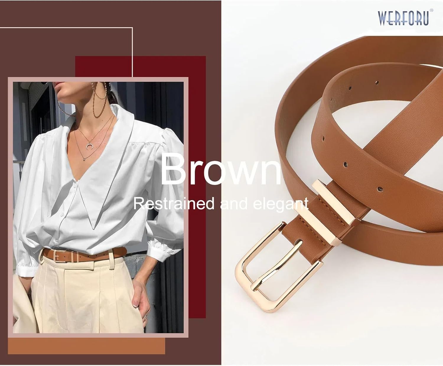 Detalle de WERFORU 3 Stück Damen Leder Gürtel – vielseitiges 3er-Set mit Kunstleder, goldener Schnalle