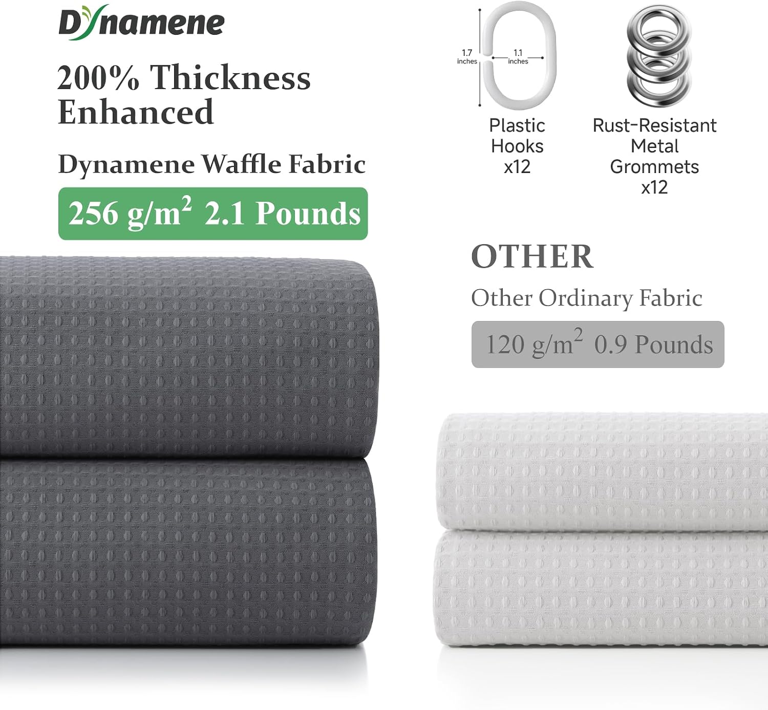 Thumbnail 3 de Dynamene Waffle Shower Curtain, 72 x 72 in, 256 GSM, Charcoal Gray