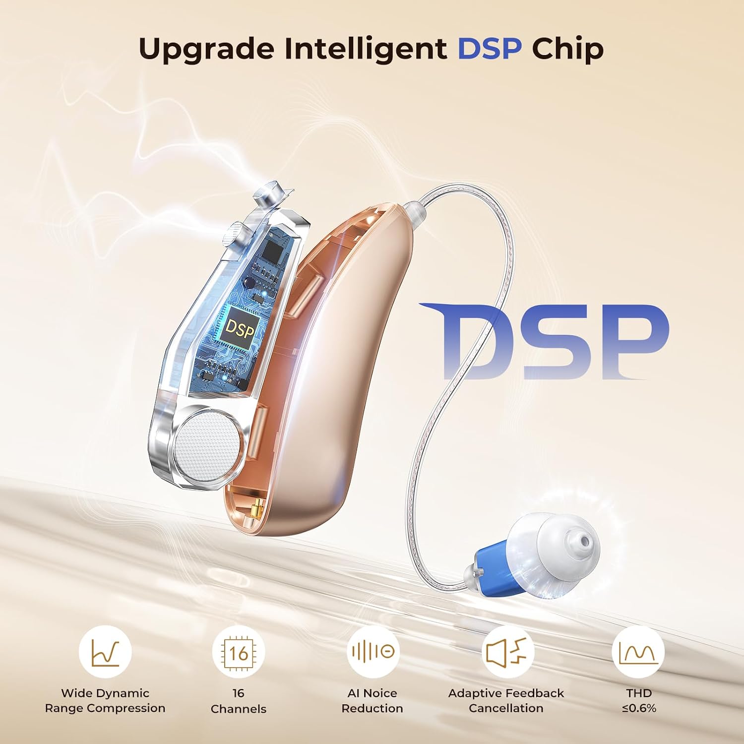 Detalle de Villear Rechargeable Hearing Aids with AI Noise Cancelling and 100-Hour Case