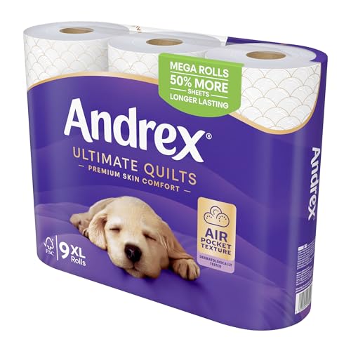 Detalle de Andrex Ultimate Quilts Toilet Roll — 9 Mega Rolls (13.5 standard), 3-Ply, Soft & Thick