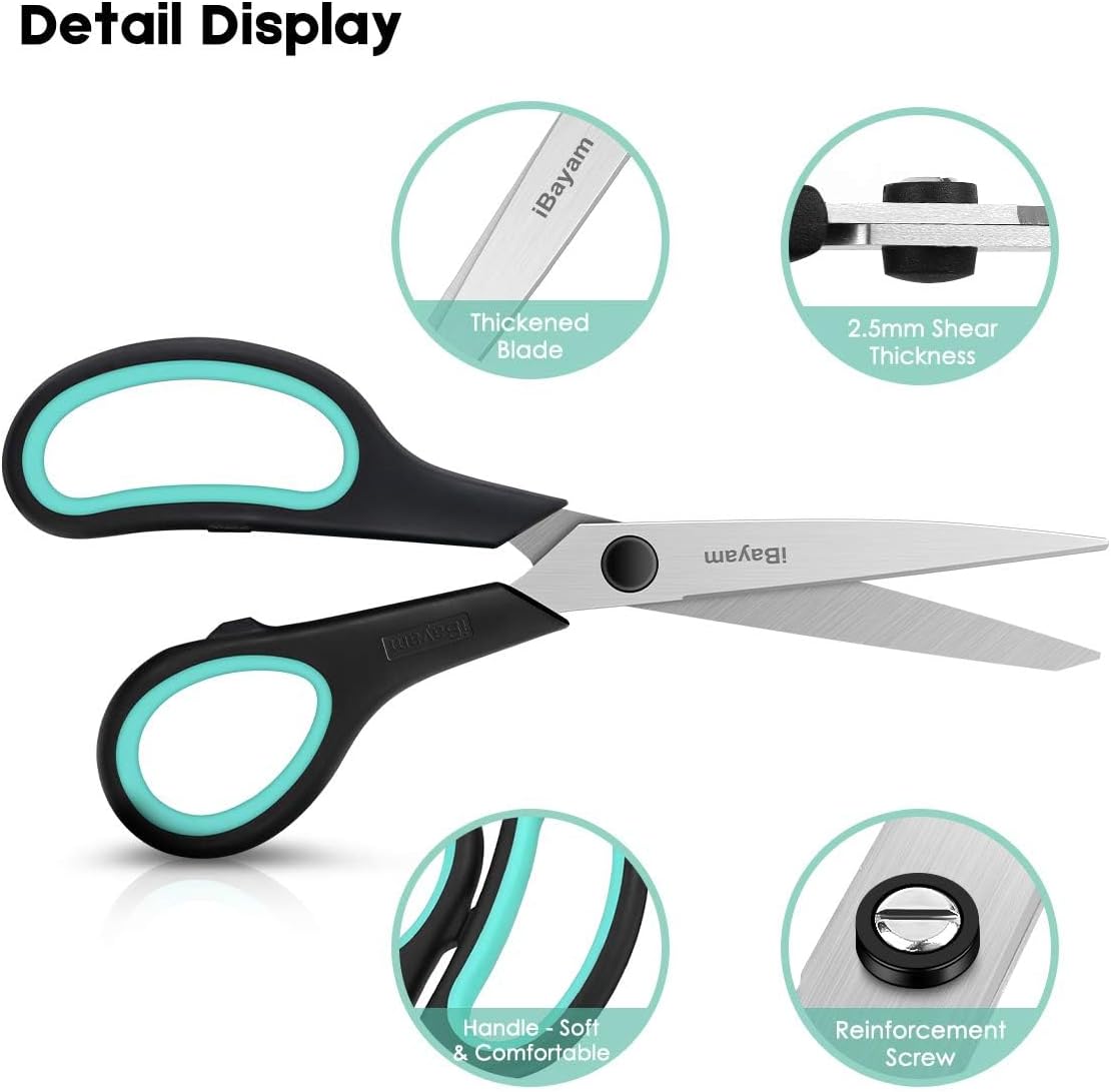 Detalle de iBayam 8.5" Heavy Duty Scissors: All-Purpose Darling for Office, School, Crafts, and Sewing