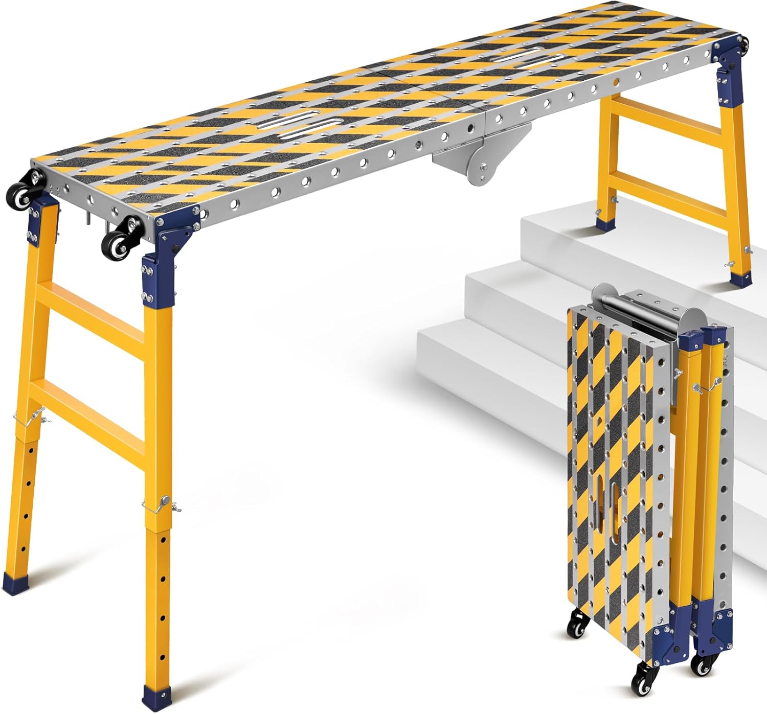 2‑in‑1 Stabil Arbeitsplattform & mobiler Schweißtisch (klappbar) mit Antirutsch-Klebestreifen, 160 × 36 cm, 500 kg