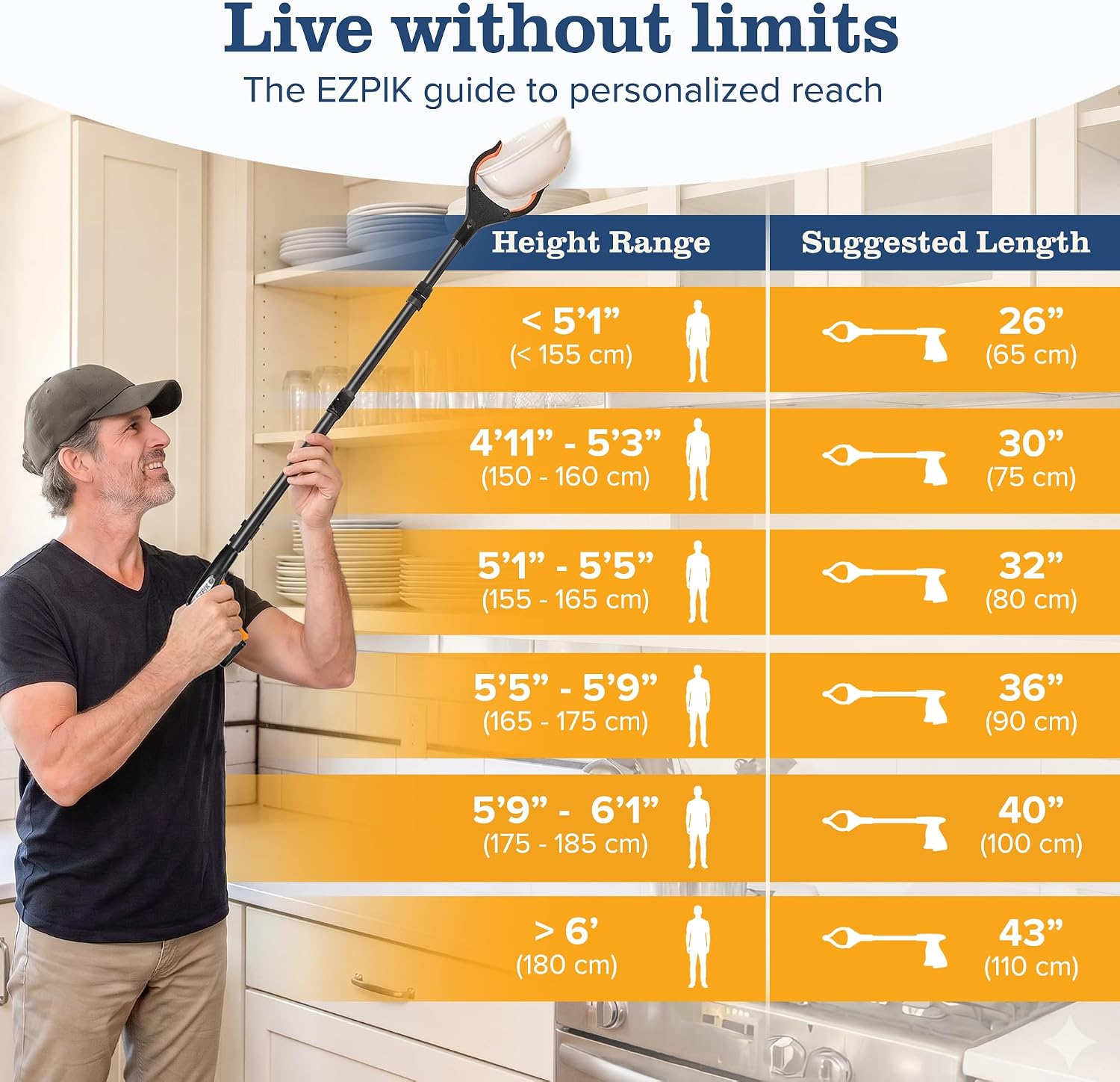 Thumbnail 6 de EZPIK Classic EZ401-B 40-Inch Folding Grabber Reacher, 360° Head, Dual Magnets, 2-Pack