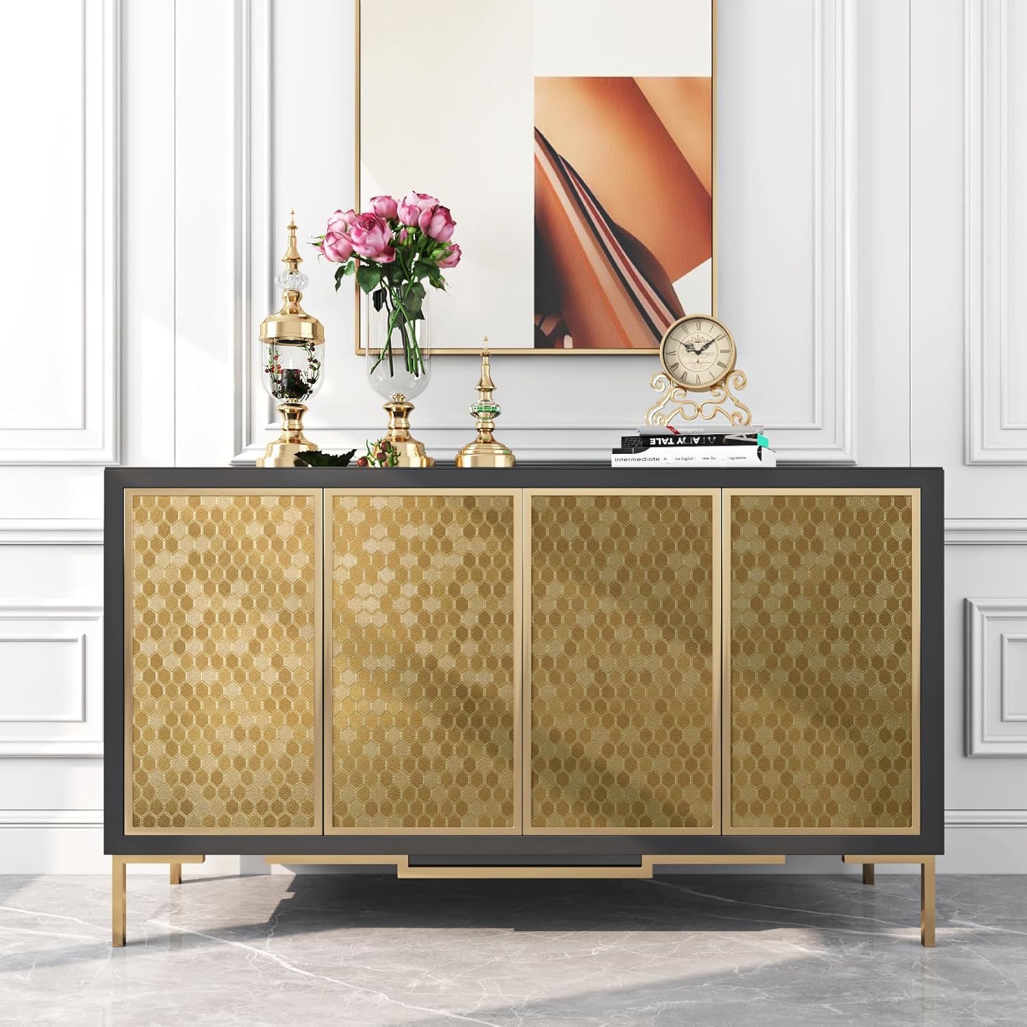 Detalle 2 de FunStick Selbstklebende Tapete Metallisch Braun Gold mit Wabenmuster, 40 cm × 200 cm