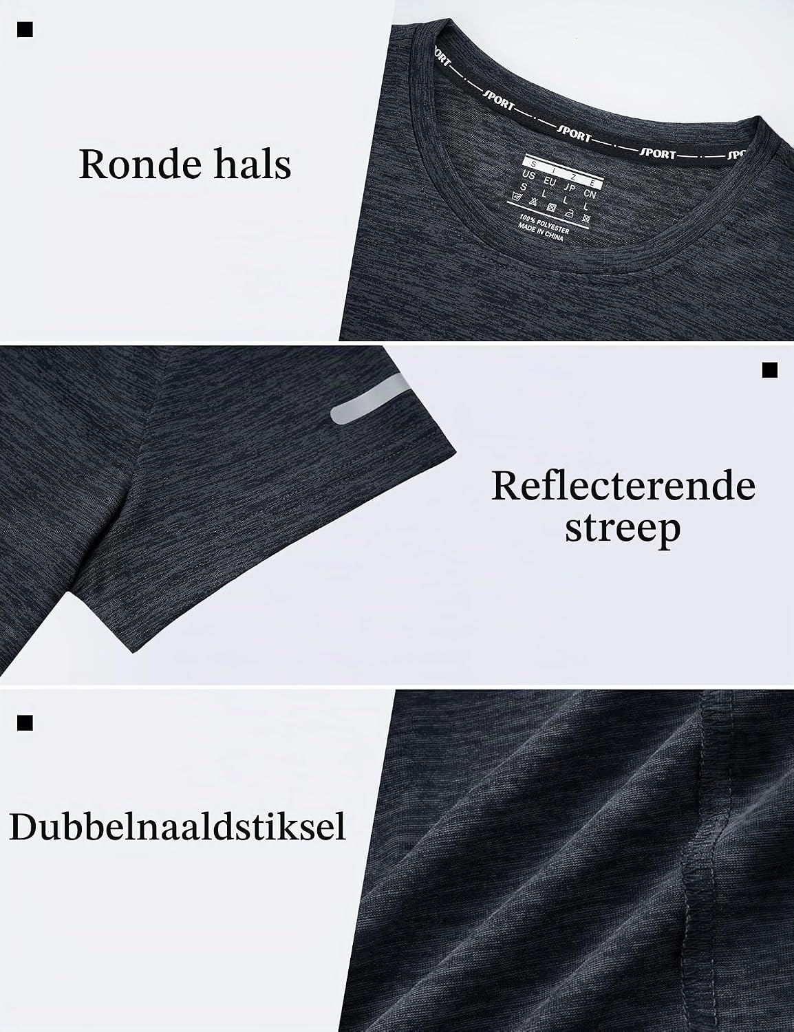 Detalle 1 de KEFITEVD dames-sportshirt met korte mouwen, reflecterende strepen en stretch