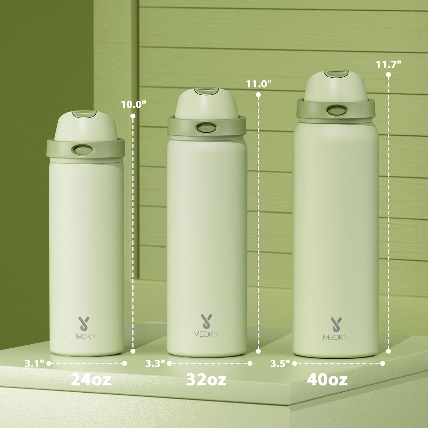 Detalle de Meoky 1182ml stainless steel sports water bottle with 2-in-1 straw & spout lid (sage)