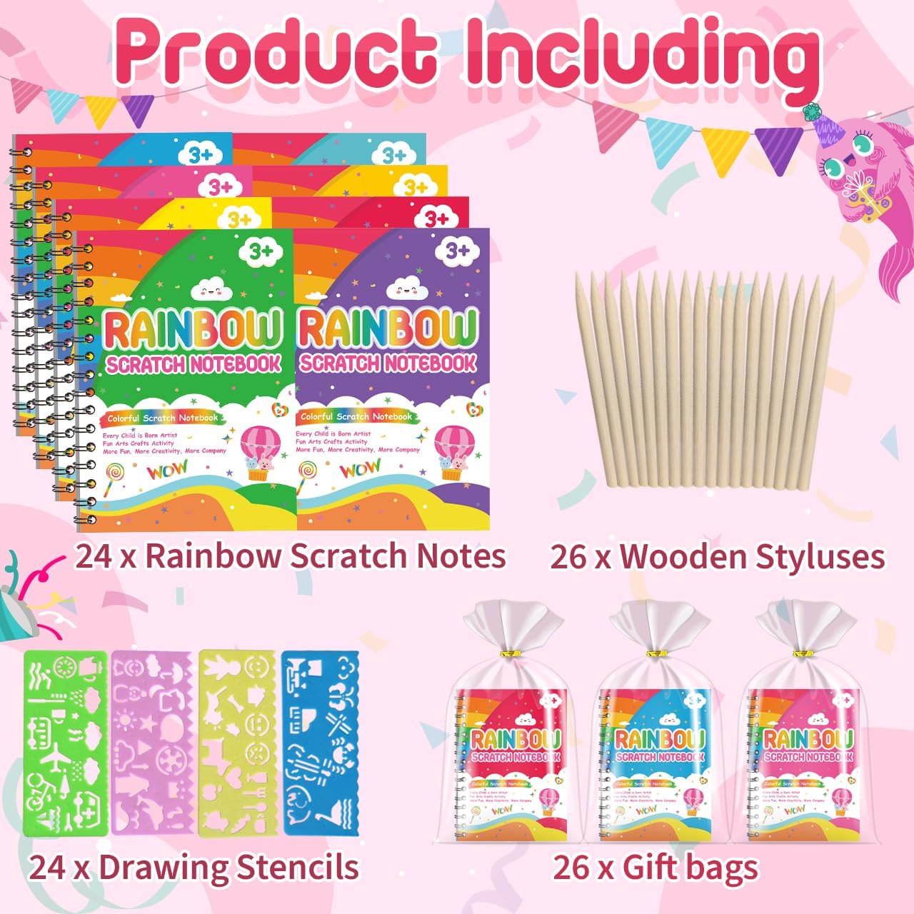 Detalle 2 de Scratch Art Rainbow Scratch Art 24-pack Party Fillers 🎨