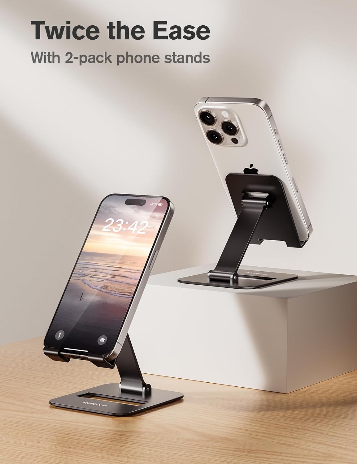 Detalle 2 de Nulaxy A6 Dual Folding Cell Phone Stand, 2-Pack, Aluminum, Adjustable