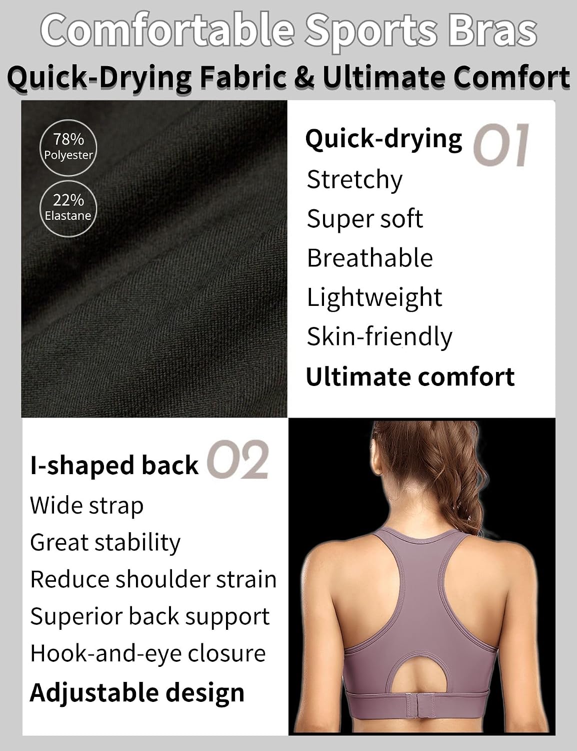 Thumbnail 3 de Paeceioni Women High Impact Sports Bra – Seamless Racer Back Padded Support with Adjustable Straps