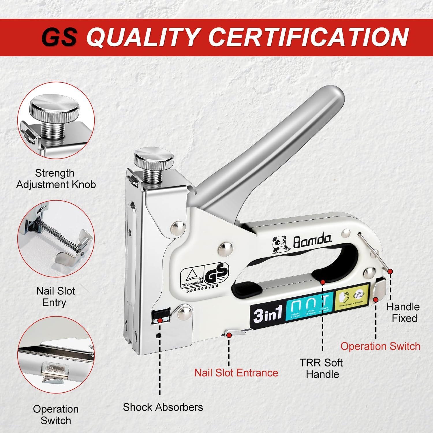 Detalle 2 de Bamda 3 in 1 Staple Gun with 1200 Staples (adjustable strength) for wood, wall fixing and cable tacking