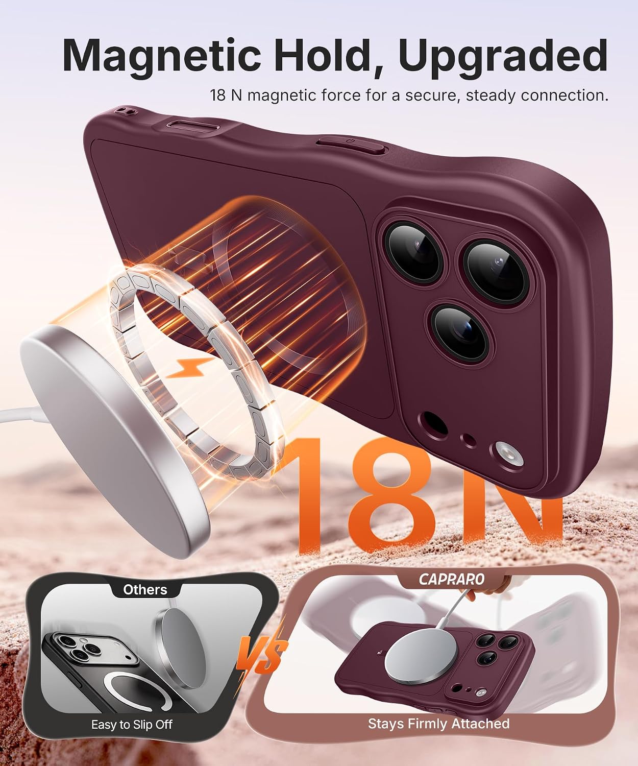 Detalle 2 de CAPRARO TPUWAVE Magnetic Case for iPhone 17/18 Pro Max, Burgundy TPU