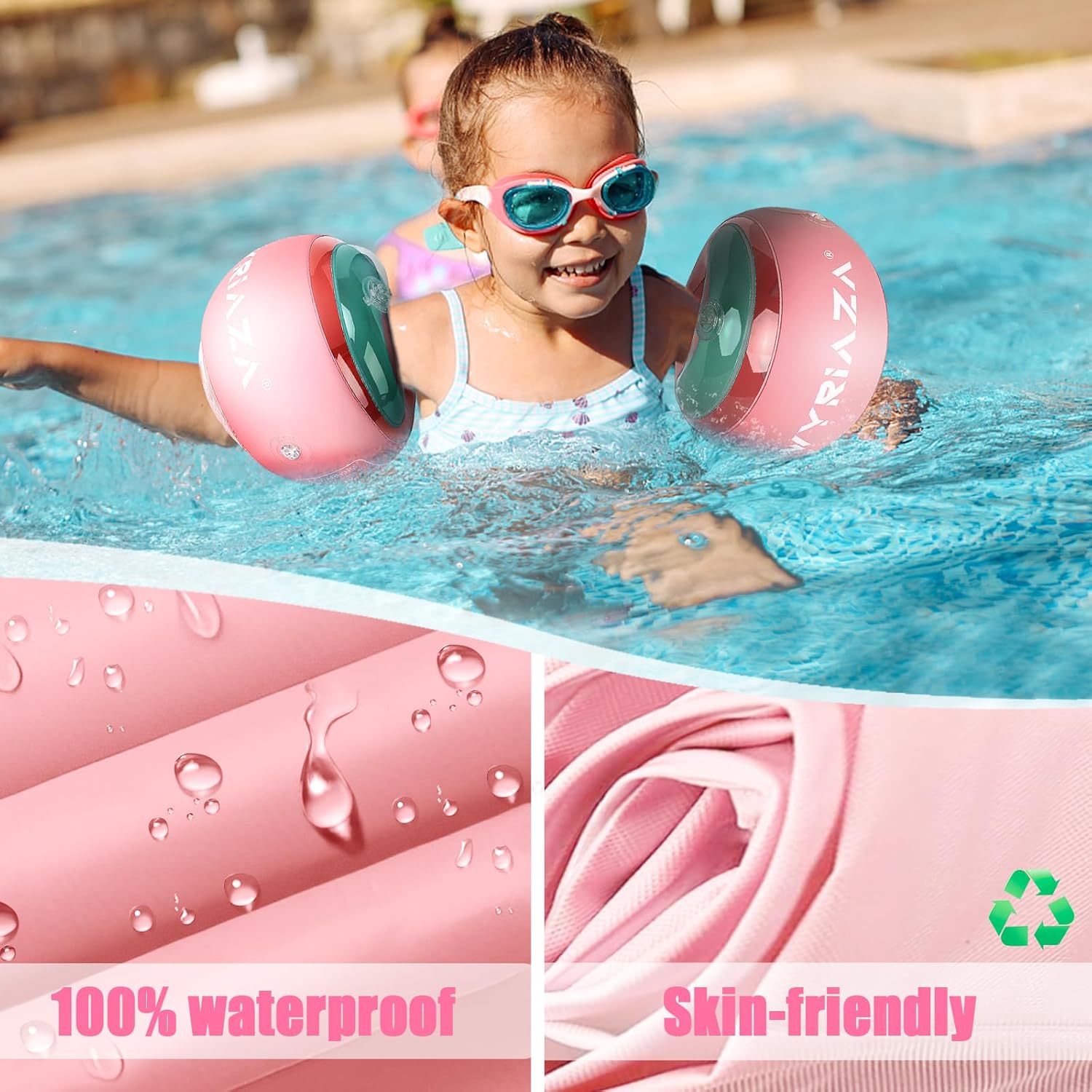 Detalle 2 de LOOWARTS Braccioli per Bambini 2–6 Anni (15–25 kg) con 3 Camere d'Aria, 2 Pollici Rosa + Mini Pompa – Sicurezza e Apprendimento nuoto