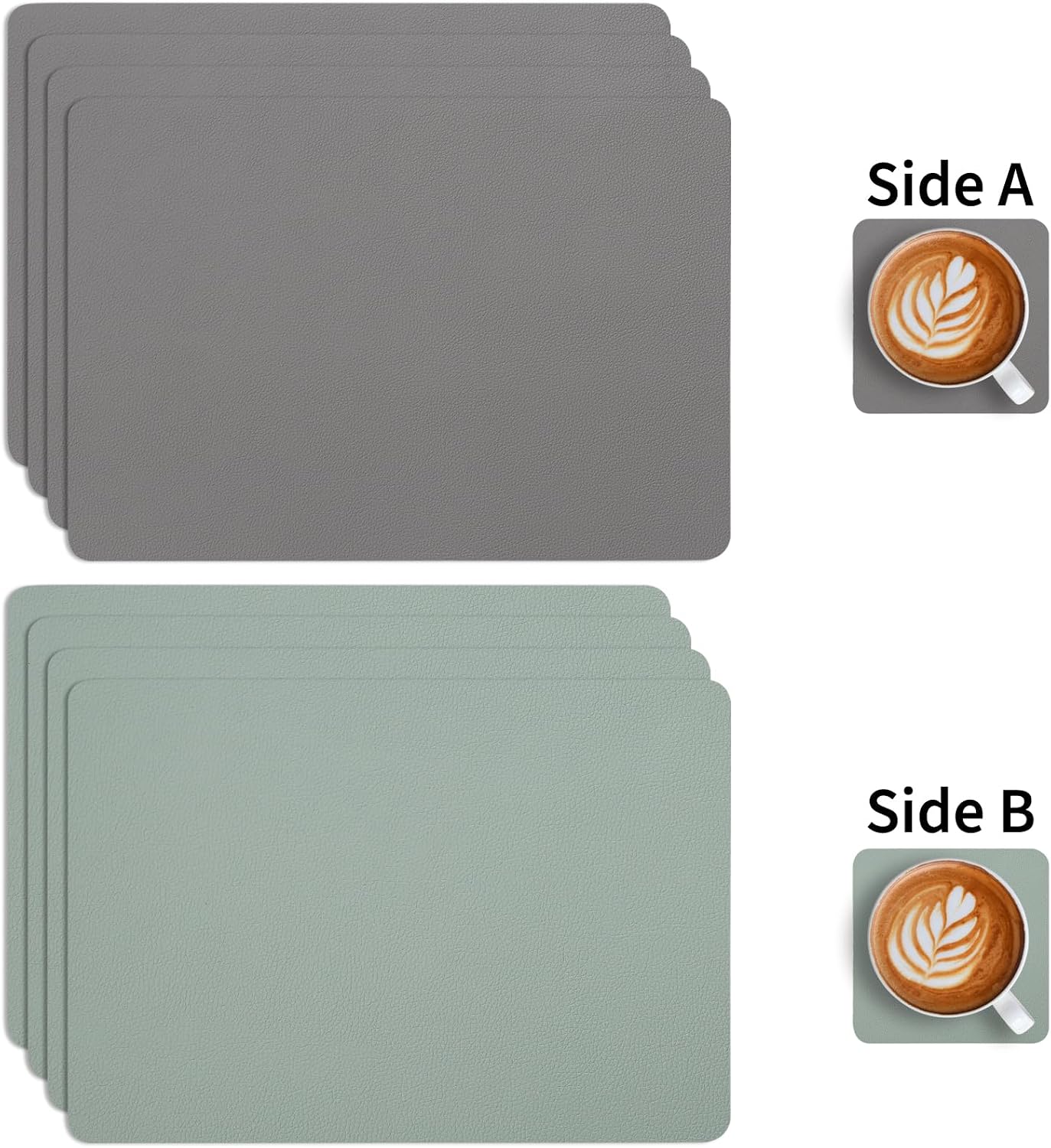Thumbnail 1 de Myir JUN Tischsets aus abwaschbarem PVC-Kunstleder (doppelseitig) inkl. Untersetzer, grau/salbeigrün – Set mit 6