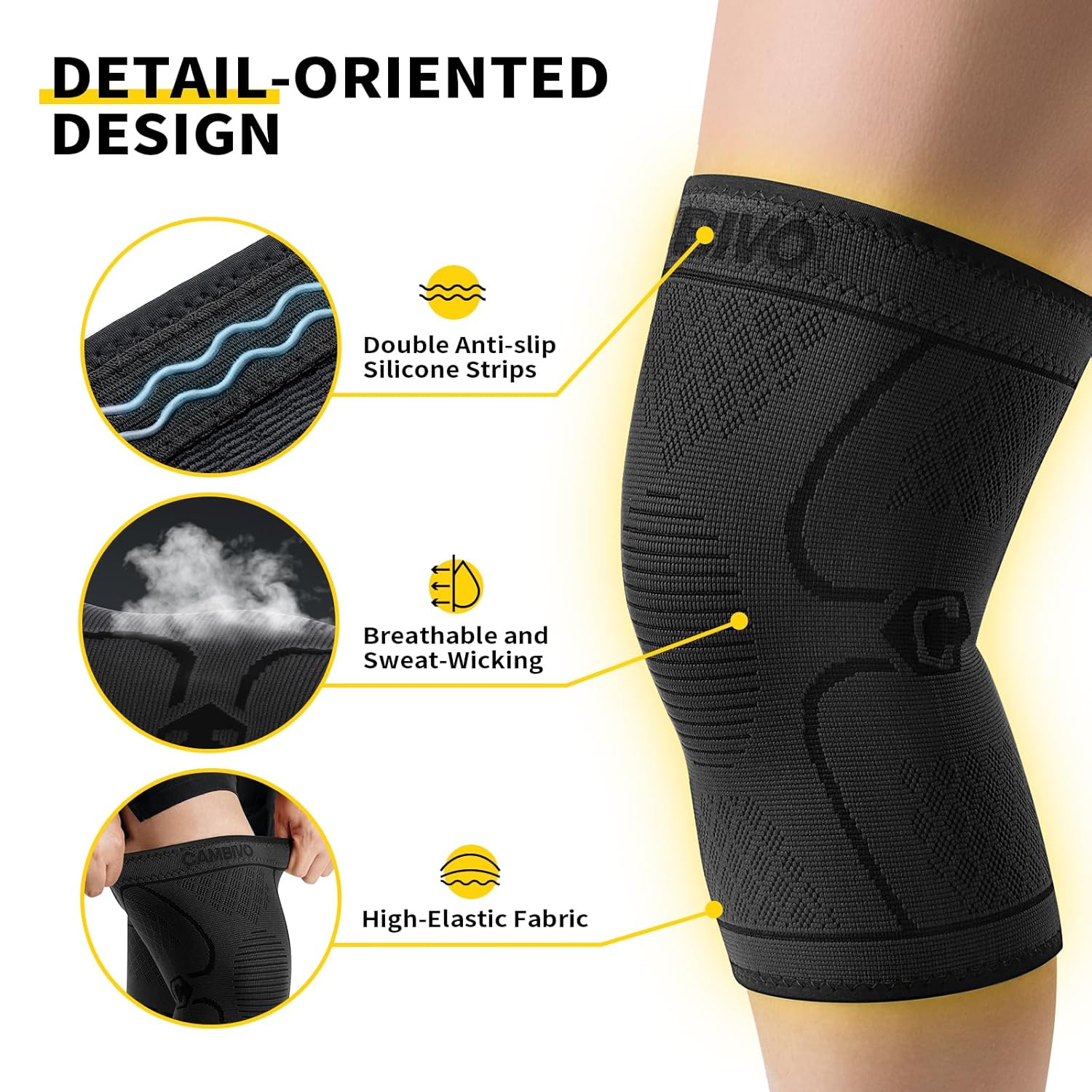 Thumbnail 3 de CAMBIVO NS10 Knee Compression Sleeves, 3D Knit, Breathable, Anti-Slip, 2-Pack