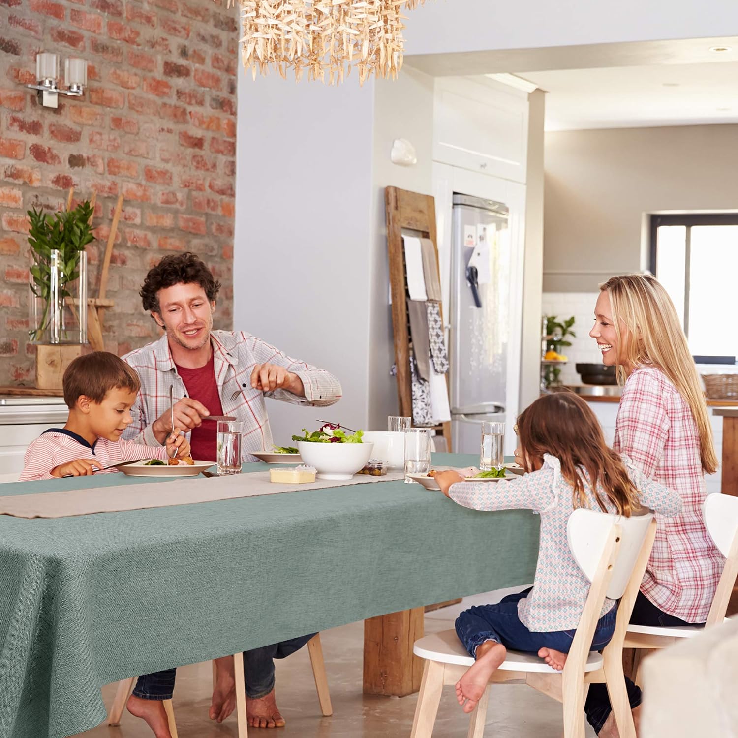 Thumbnail 2 de Deconovo Nappe rectangulaire effet lin, 150x200 cm, vert clair 📐