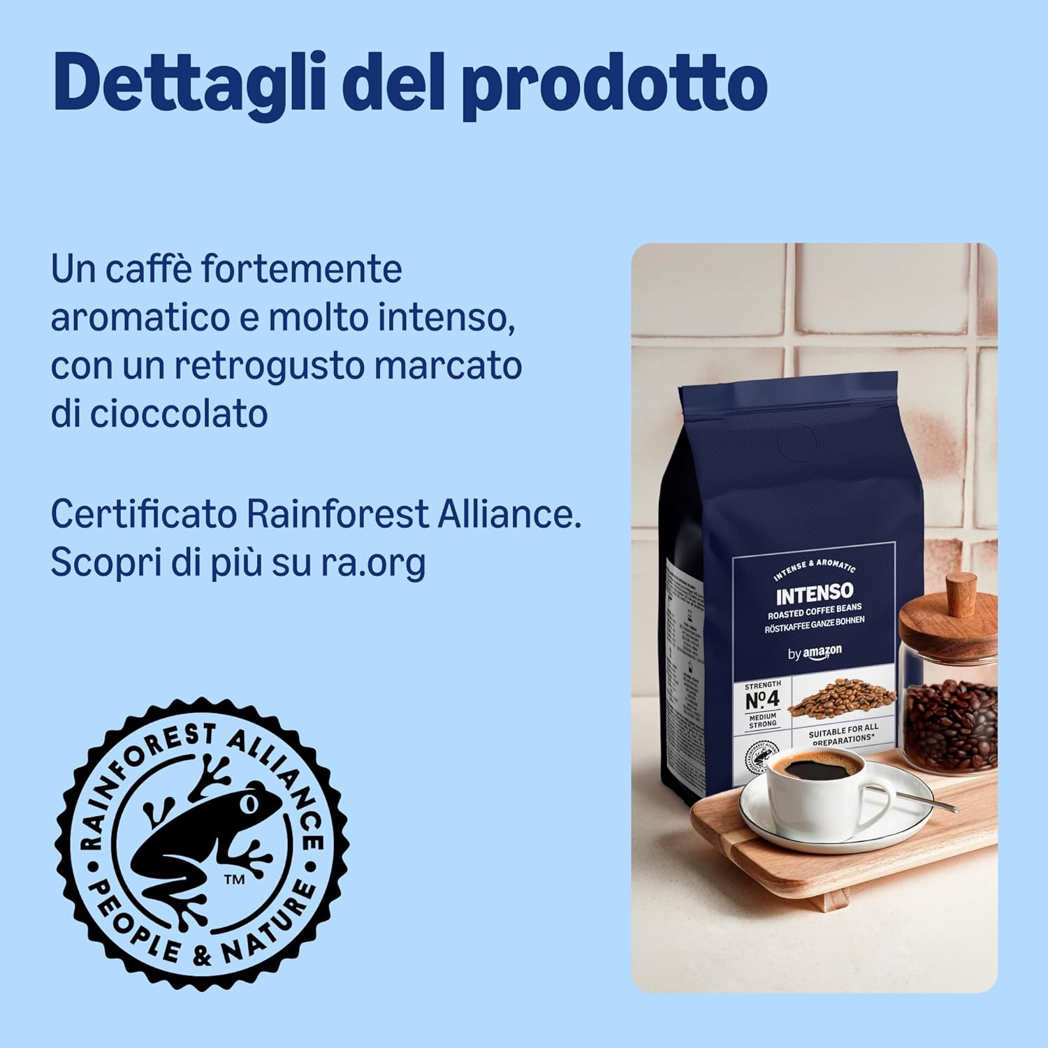 Detalle de By Amazon Caffè in Grani Intenso, Tostatura Scura – 2 kg (2 Confezioni da 1 kg) Rainforest Alliance