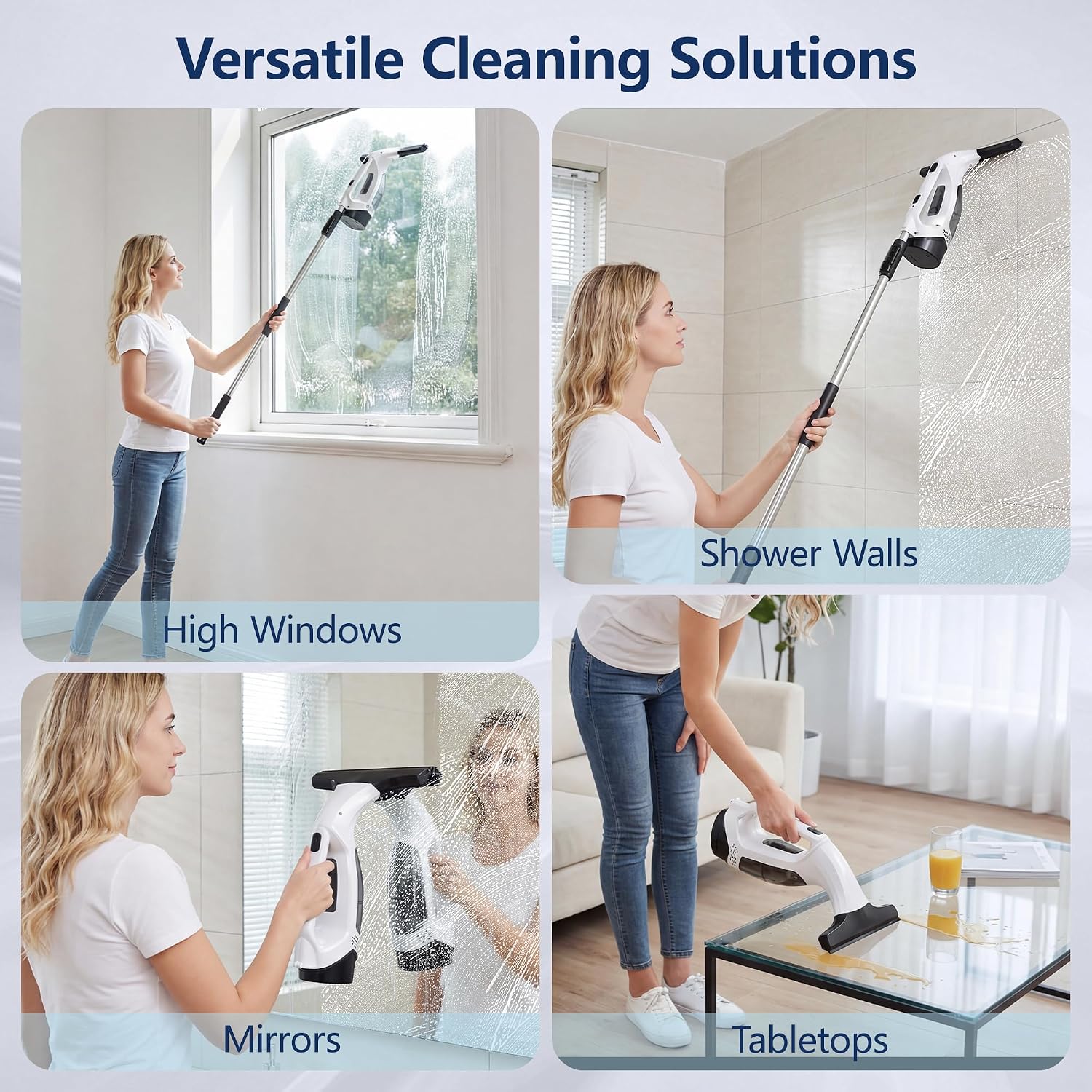 Thumbnail 3 de ZRHI Window Vacuum Squeegee with Extendable Pole (31-40 in) – 2000Pa, 2200mAh, 150ml Tank