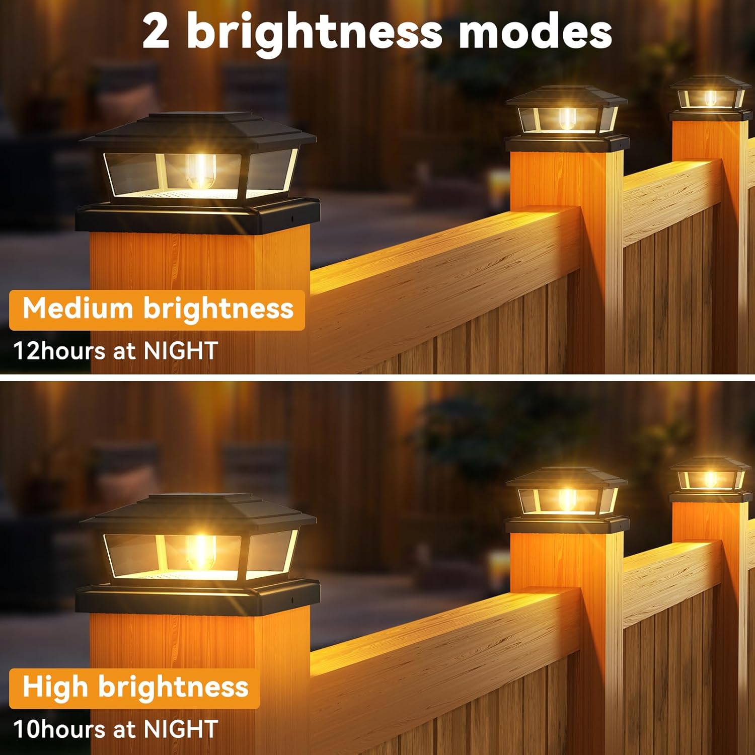 Thumbnail 1 de btfarm 2 Pack Solar Post Lights Outdoor Garden – 2 Modes, IP65 Waterproof, Square Post Cap Lamps