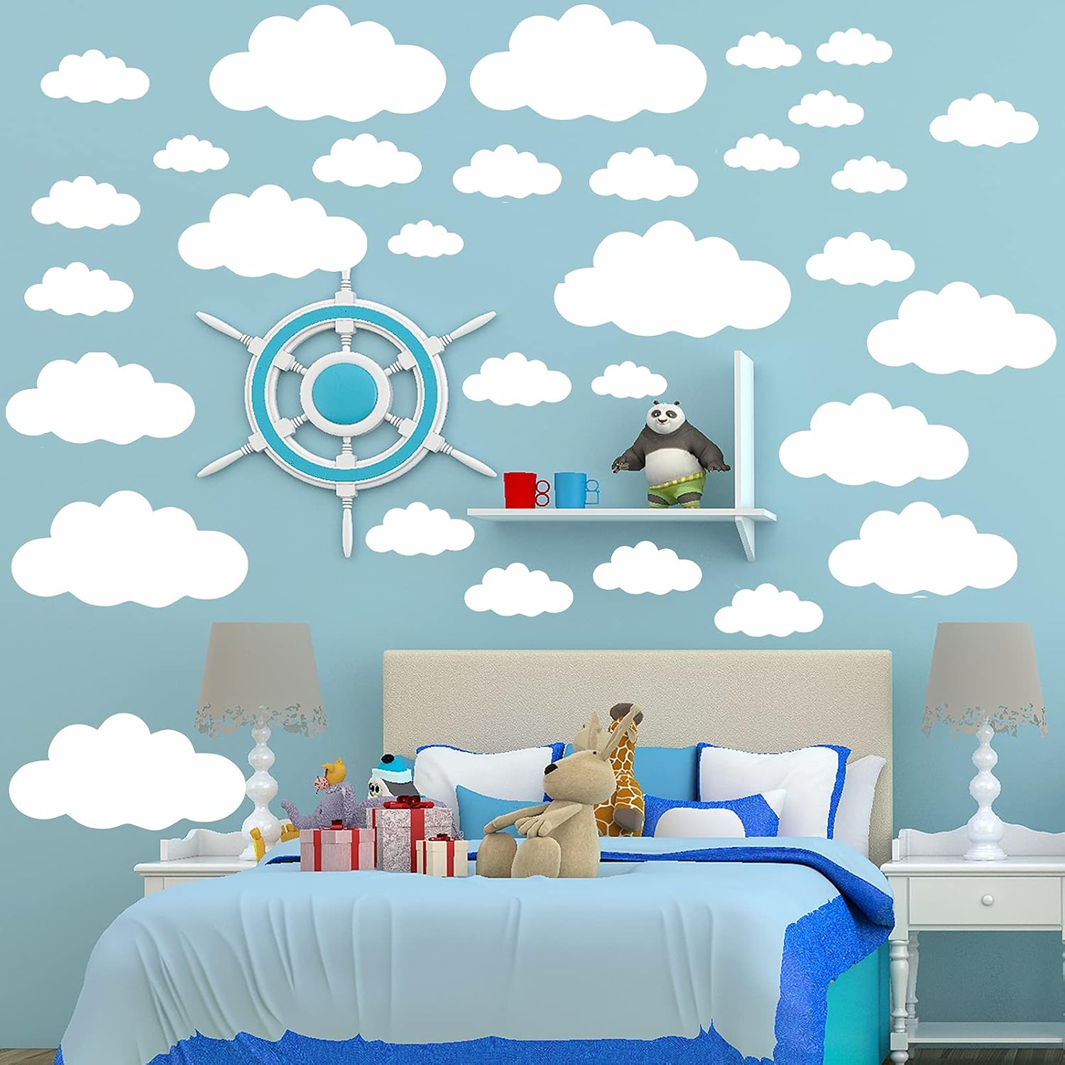 Detalle de ZLZLCFZE White Cloud Wall Decals, 31-Piece Waterproof Vinyl Set