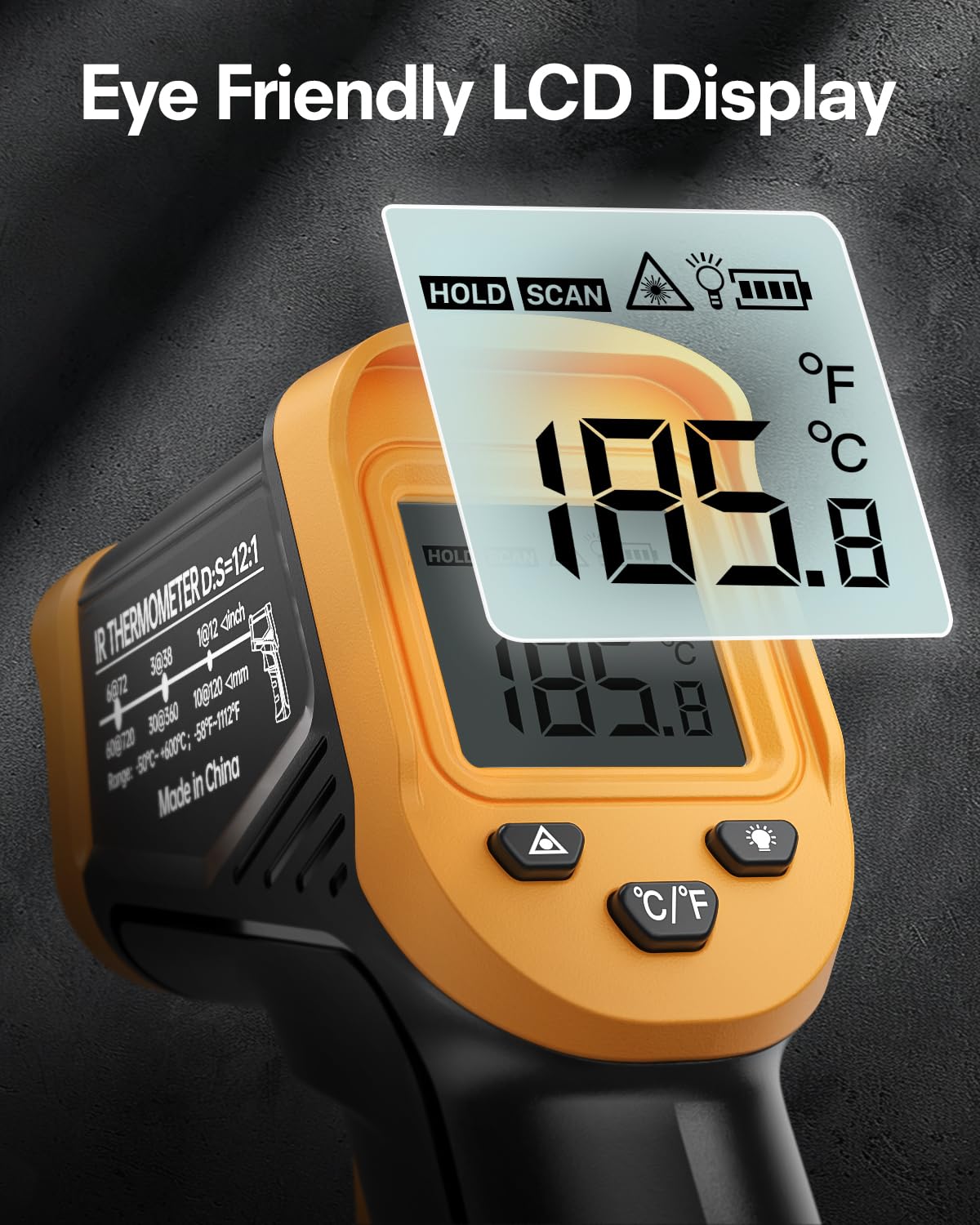 Detalle 1 de Eventek Infrarot-Thermometer (Laser) von -50°C bis 600°C für Küche, Grill, Kühlung & Industrie