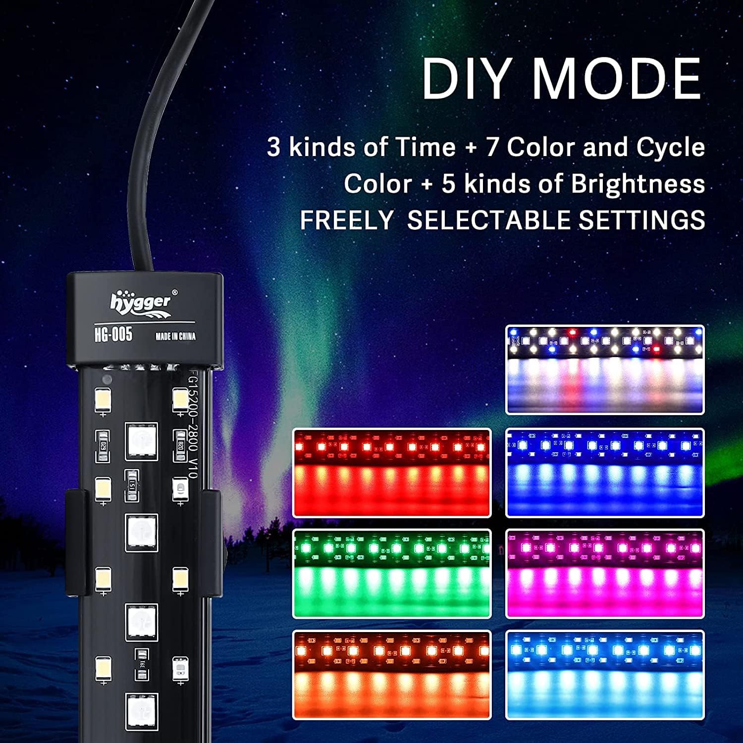 Detalle de hygger HG005 aquariumverlichting met 24/7-modus en 7 lichtkleuren
