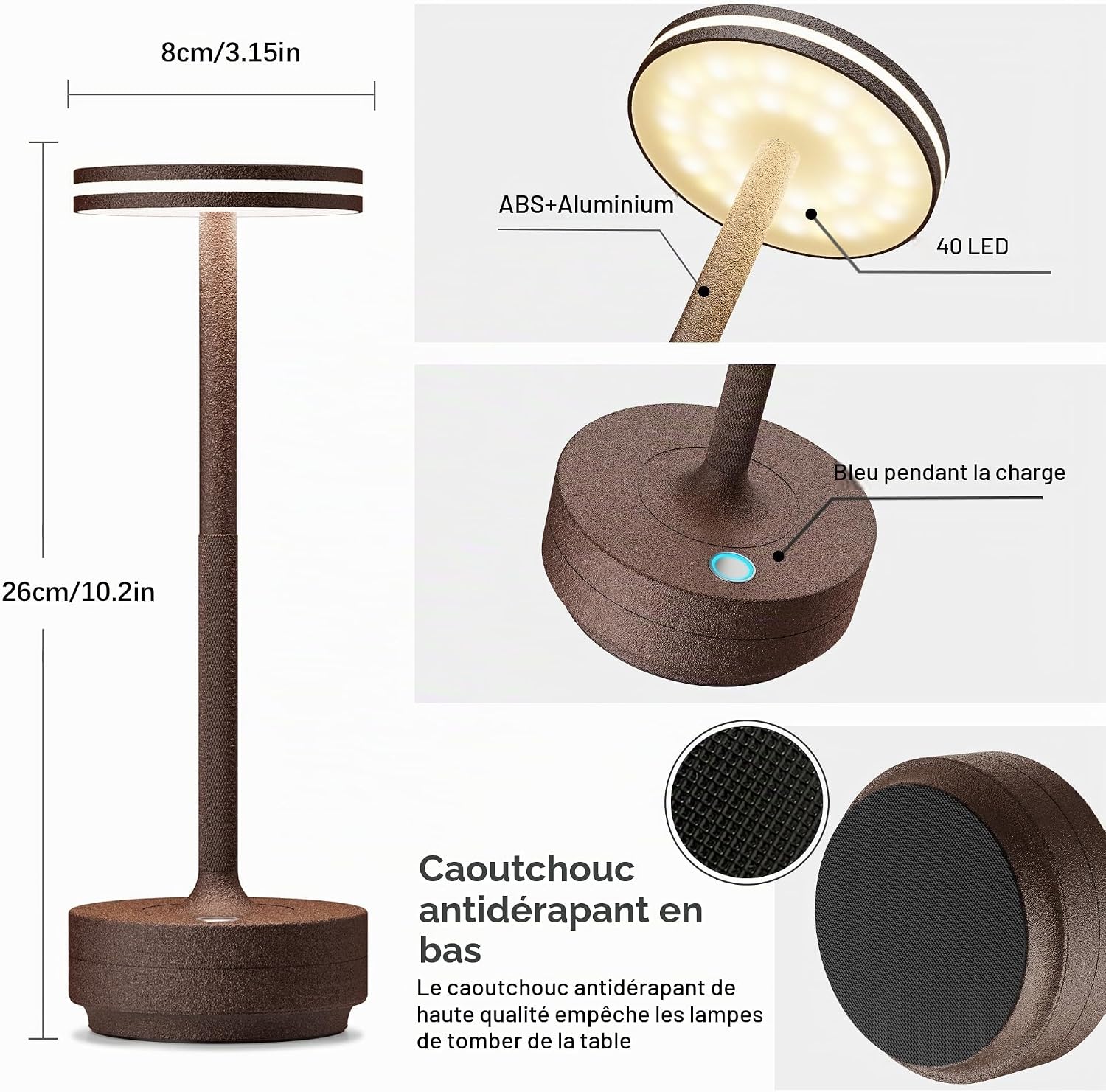 Detalle de Hapfish draadloze led-tafellampen, set van 2, roestkleurig, 5000 mAh, dimbaar