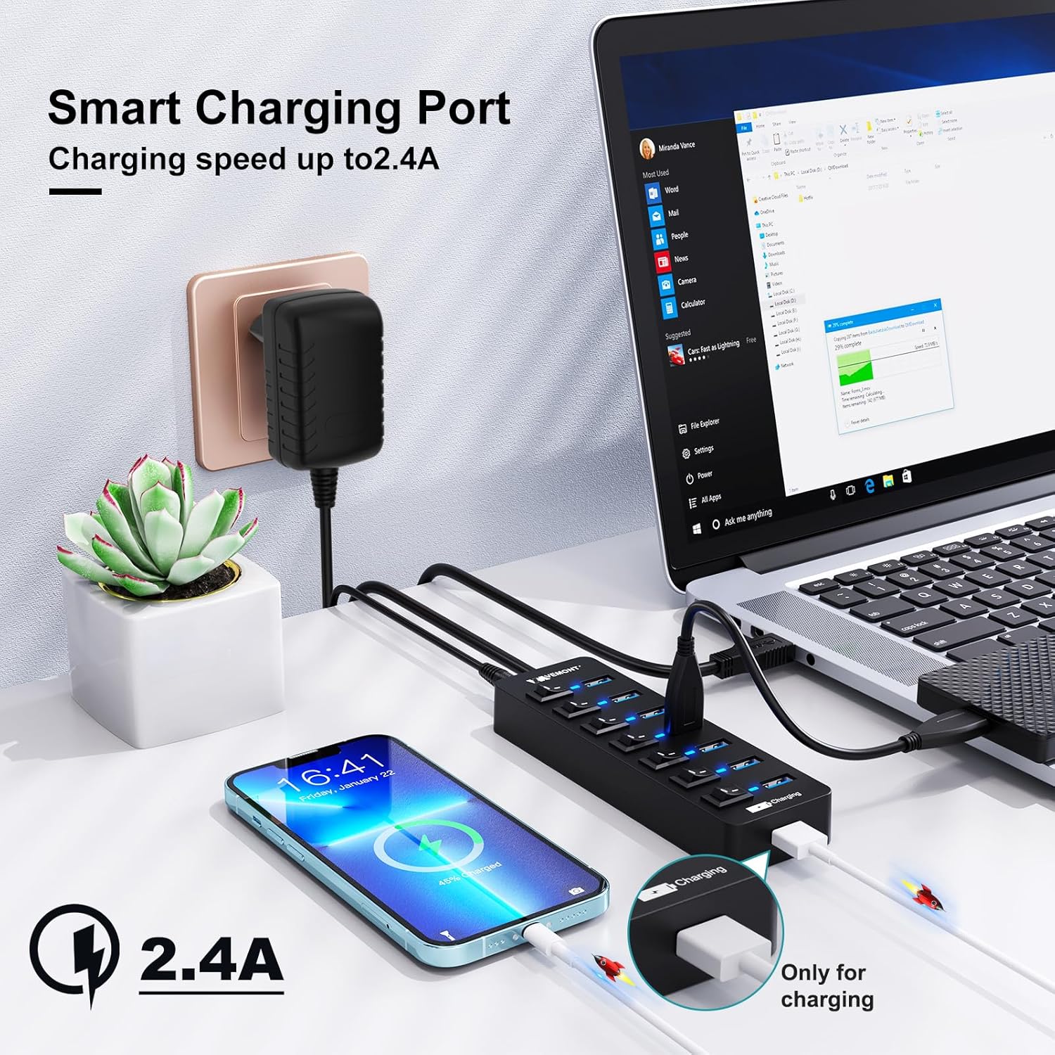 Thumbnail 3 de VEMONT USB Hub Aktiv 3.0 mit Netzteil 7 Ports