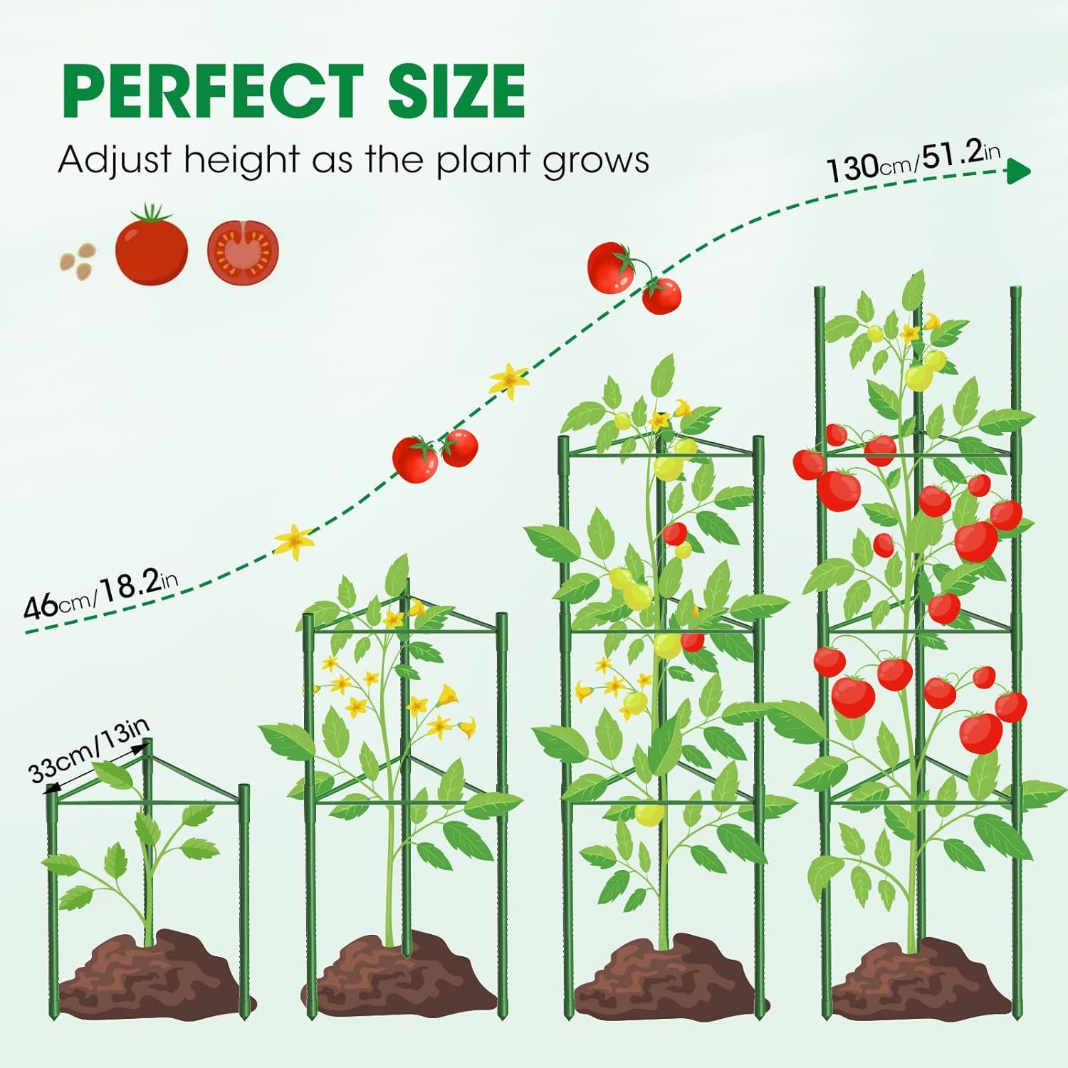 Thumbnail 3 de MQUPIN Tomato Cage and Plant Trellis – 130cm Adjustable Support Stand (3 Packs)