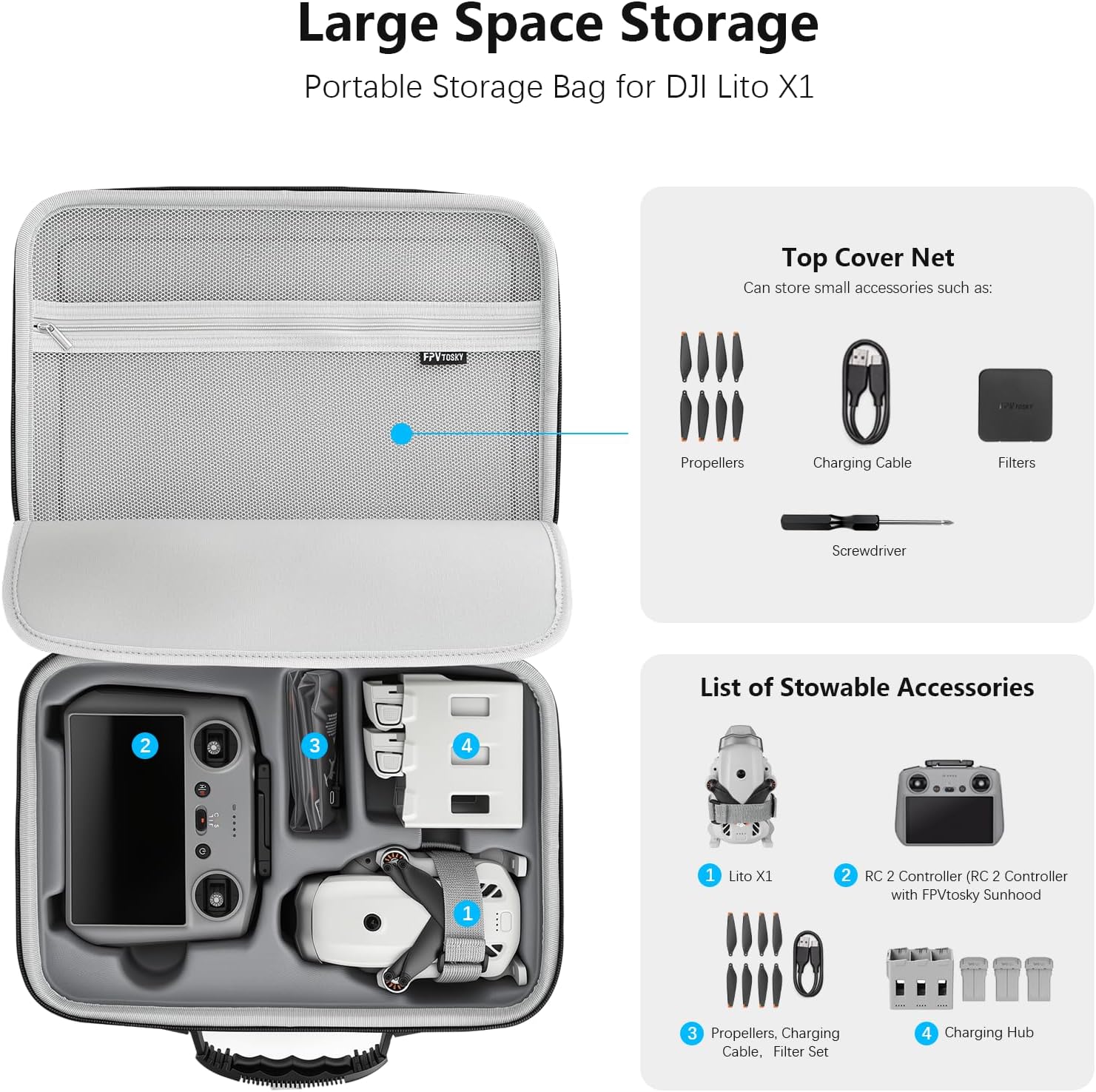 Thumbnail 1 de FPVtosky Lito X1 – Borsa portatile per DJI Lito X1 Fly More Combo (solo borsa)