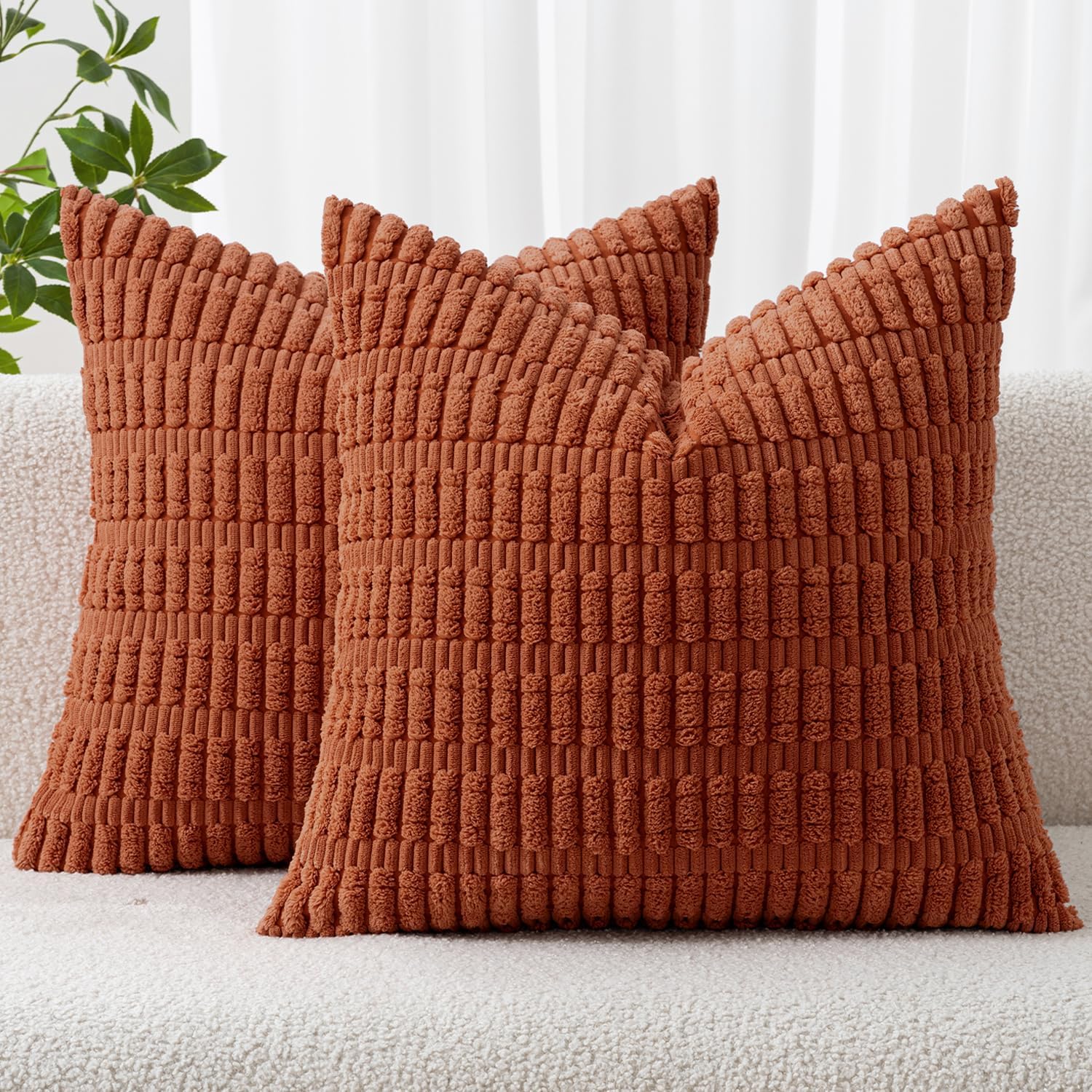 MIULEE Corduroy Cushion Covers 40x40 cm (16x16 in) Caramel Square, Pack of 2