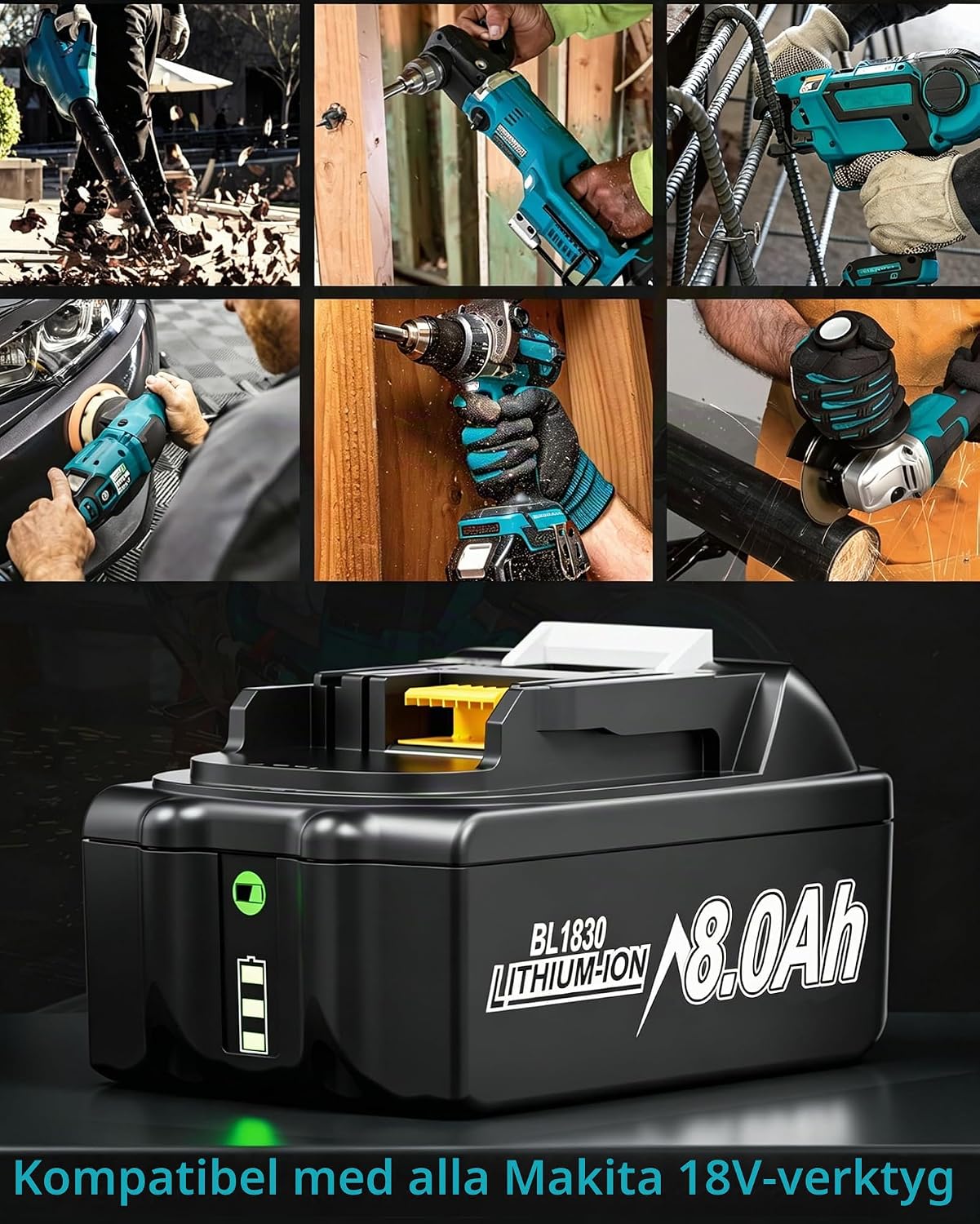 Thumbnail 5 de BATTOOL 18 V 8,0 Ah Li-ion-batteri för Makita LXT-verktyg