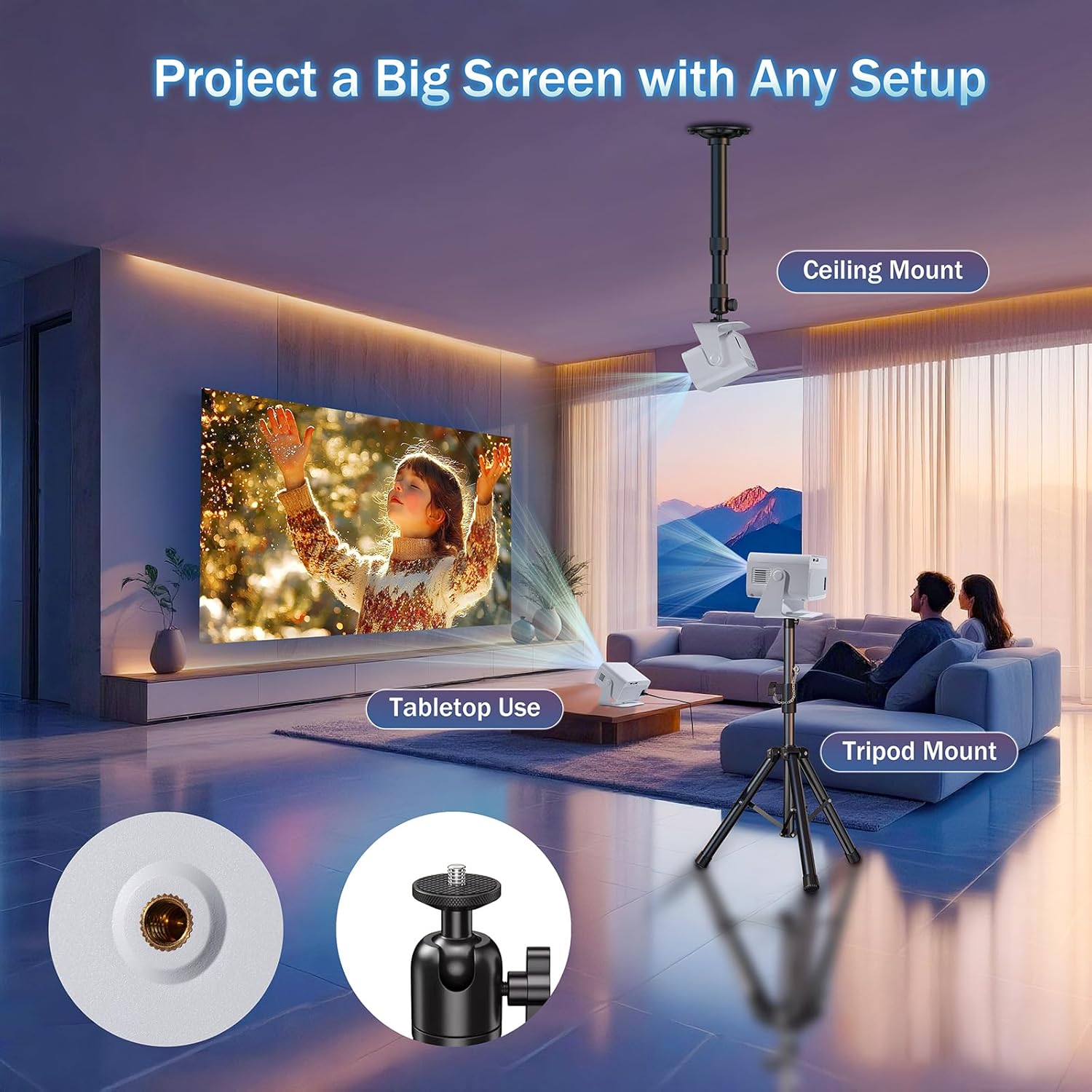 Thumbnail 6 de Portable Mini Projector (720P Native HD) with WiFi 6 & Bluetooth 5.2, Auto Keystone and Built-in Speaker