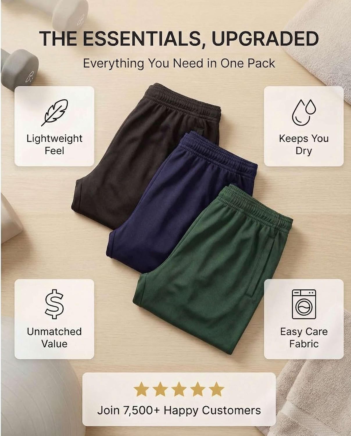 Thumbnail 5 de Real Essentials Men's Mesh Sweatpants, 3-Pack