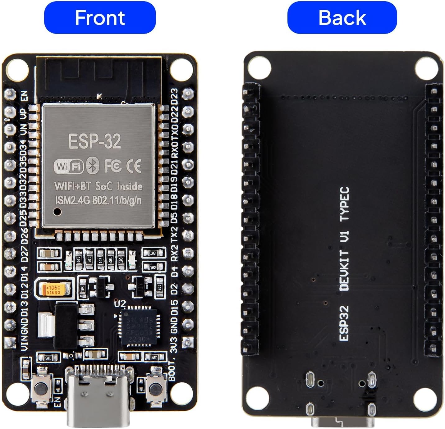 Thumbnail 2 de ELEGOO ESP32 Entwicklungsboard (USB-C) – Dual-Core Mikrocontroller für Arduino IDE, 2,4 GHz WiFi & Bluetooth, AP/STA-Modi (3 Stück)