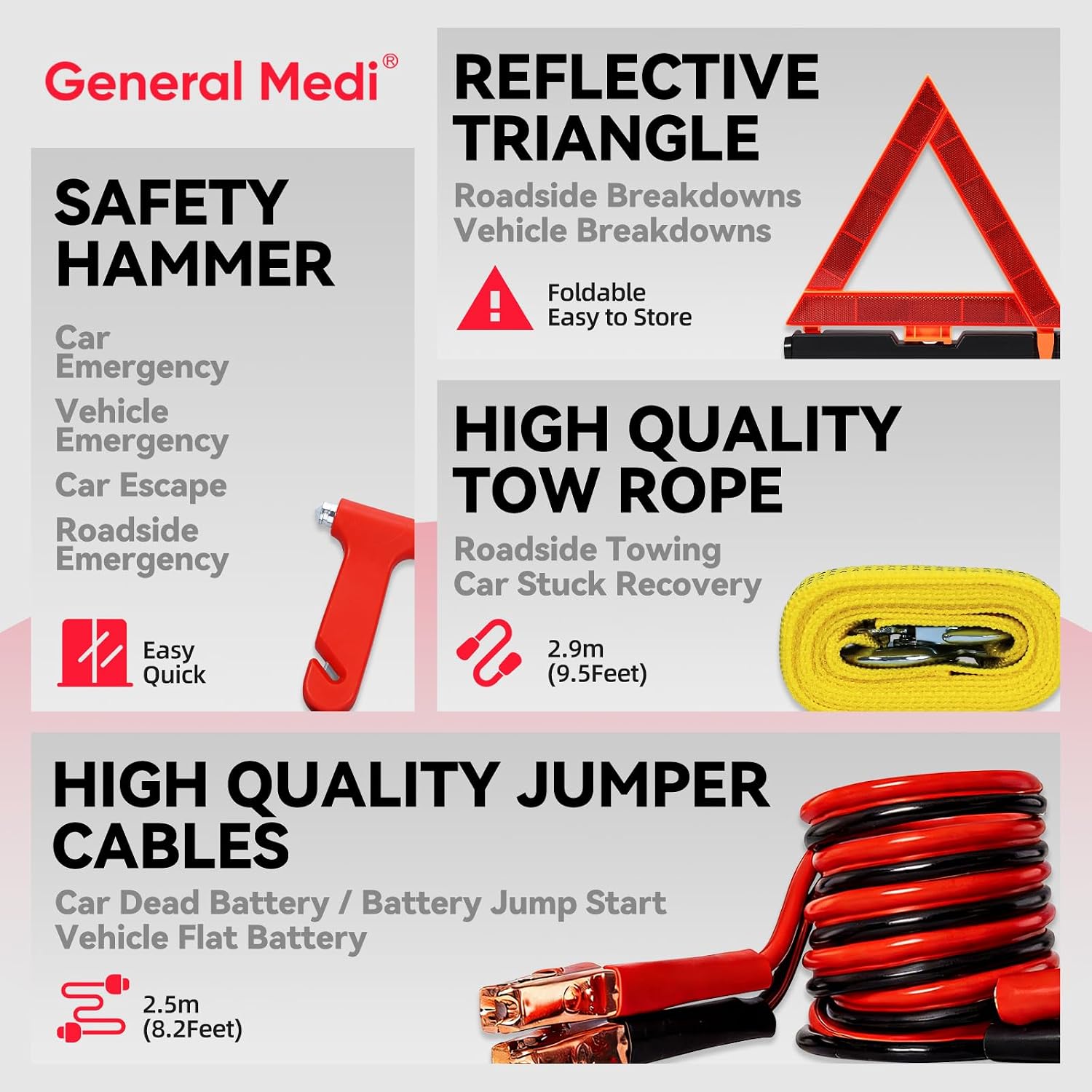 Detalle 2 de General Medi 127-Pieces Roadside Car Emergency Kit: All-in-One Safety Pack for the Unexpected