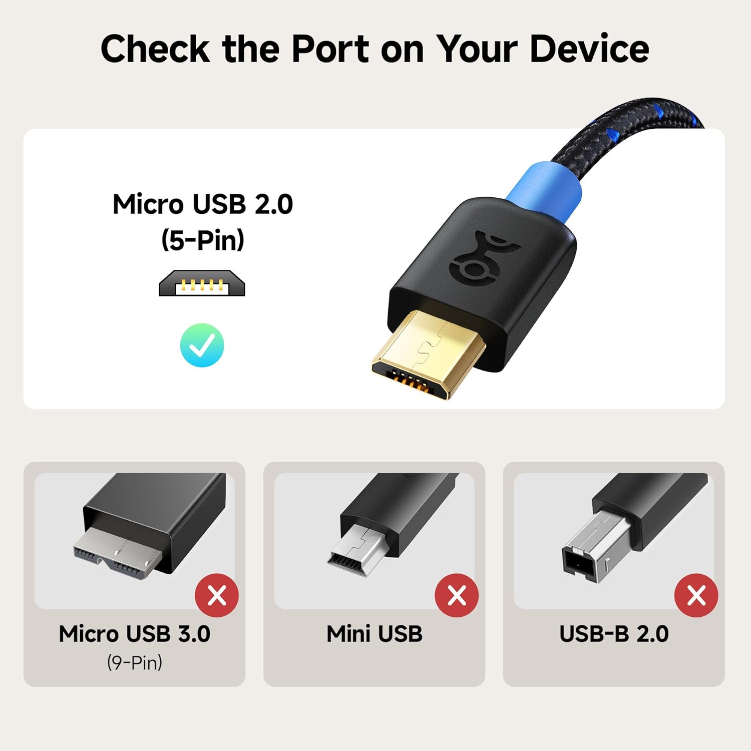 Thumbnail 1 de Cable Matters Braided USB-C to Micro-USB Cable (3.3 ft) — 3A/15W Charging & 480Mbps Data