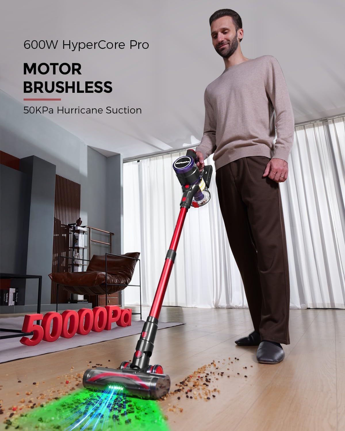 Thumbnail 1 de VACTechPro Upgraded F02 Ultra Cordless Vacuum Cleaner – 50KPa, 600W, 70-Min Runtime