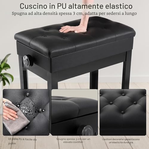 Detalle de MAMIZO Sgabello Pianoforte Regolabile in Altezza 56x33x58 CM – Comfort e Versatilità